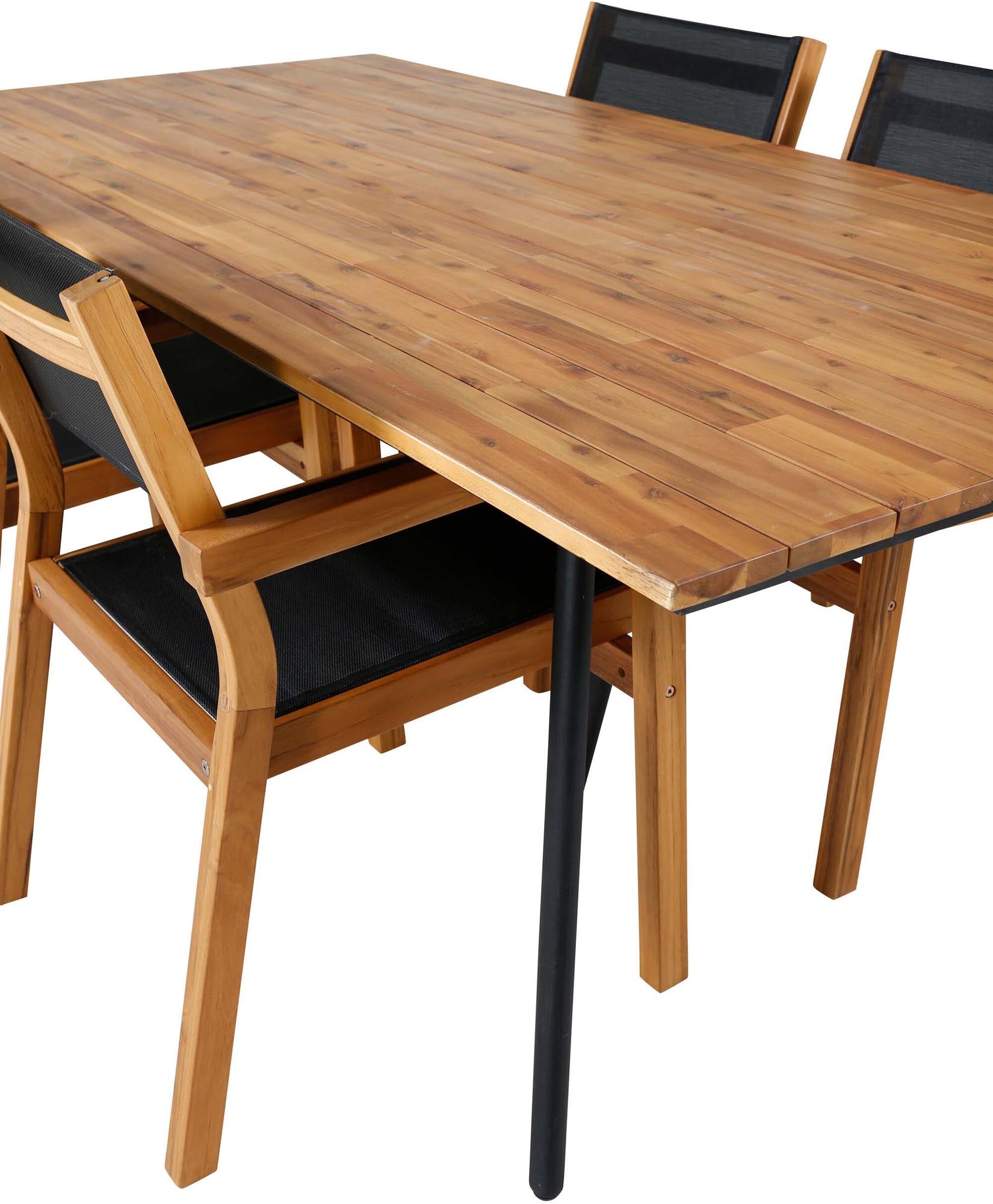 Chan Outdoor-Tischset + Venice 200cm/4St. in Schwarz, Natur präsentiert im Onlineshop von KAQTU Design AG. Gartentischset ist von Venture Home