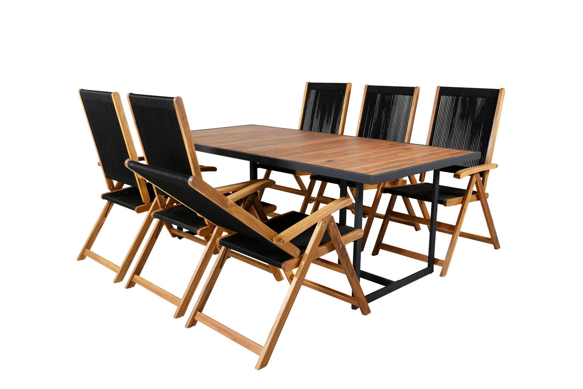 Khung Outdoor-Tischset (Little John) 200cm/6St. in Schwarz, Natur präsentiert im Onlineshop von KAQTU Design AG. Gartentischset ist von Venture Home