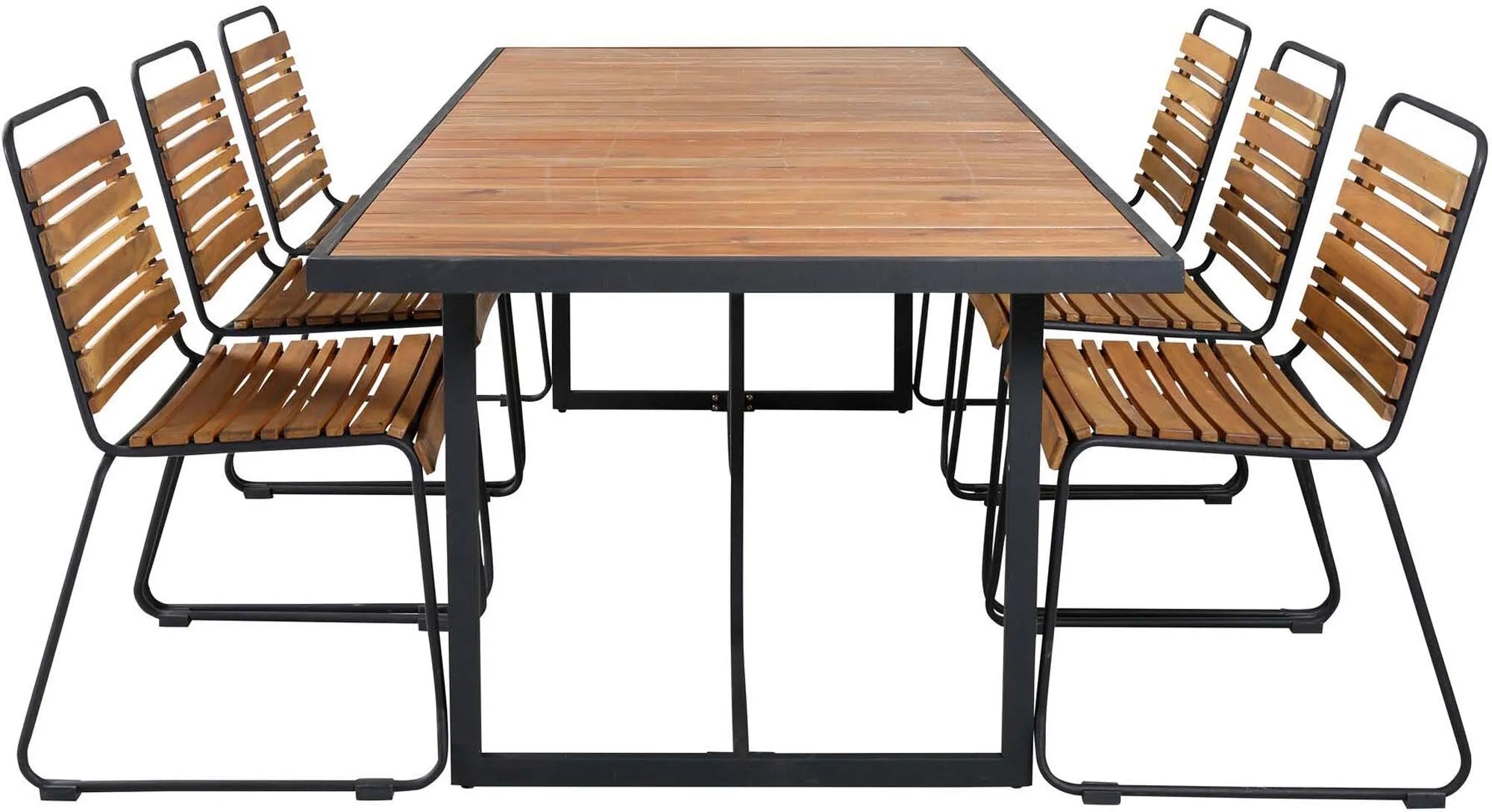Elegantes Khung Outdoor-Tischset aus Akazienholz, 200cm, für 6 Personen. Langlebig, wetterfest, ideal für stilvolle Gartenmomente.