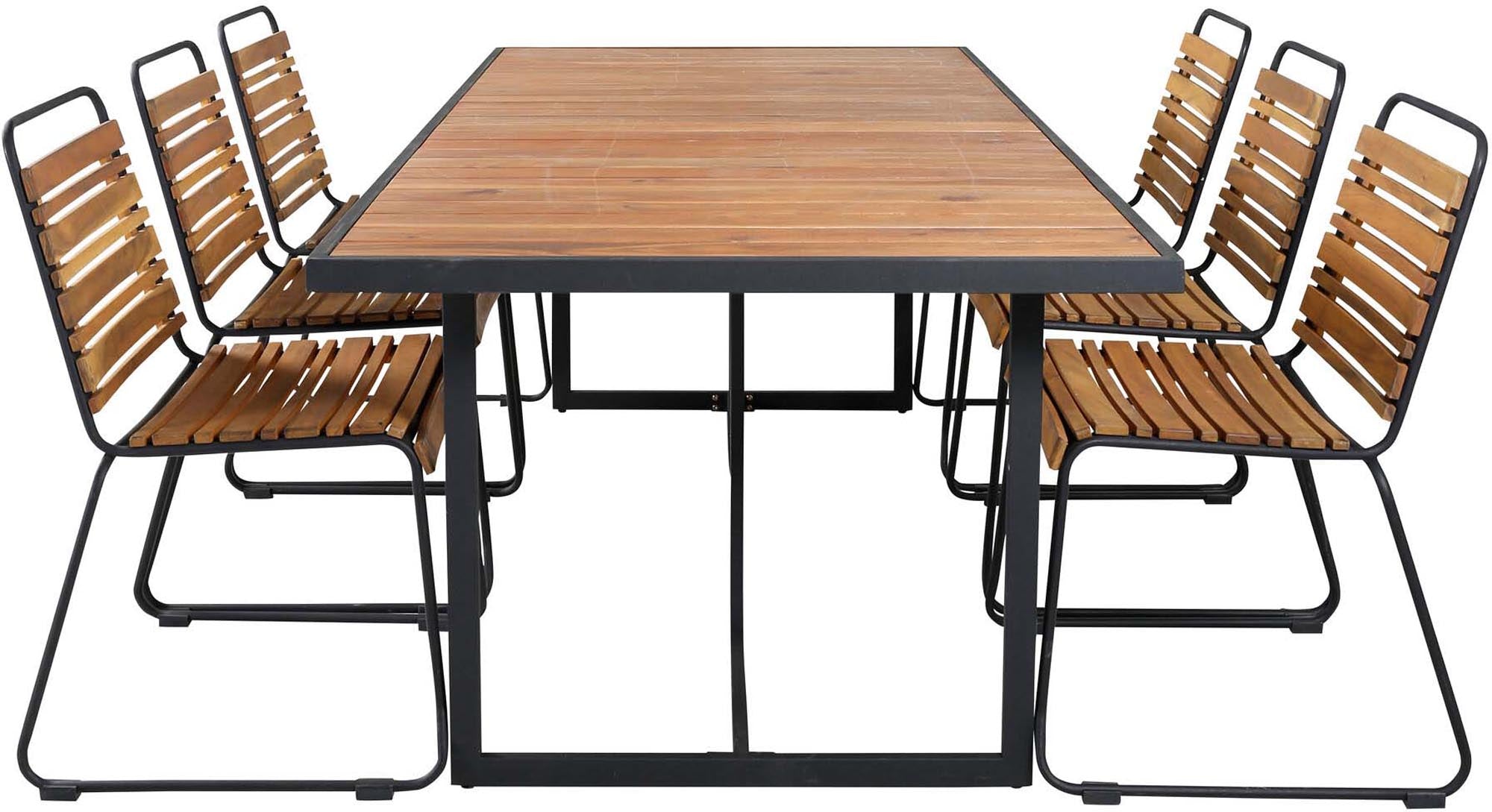 Elegantes Khung Outdoor-Tischset aus Akazienholz, 200cm, für 6 Personen. Langlebig, wetterfest, ideal für stilvolle Gartenmomente.