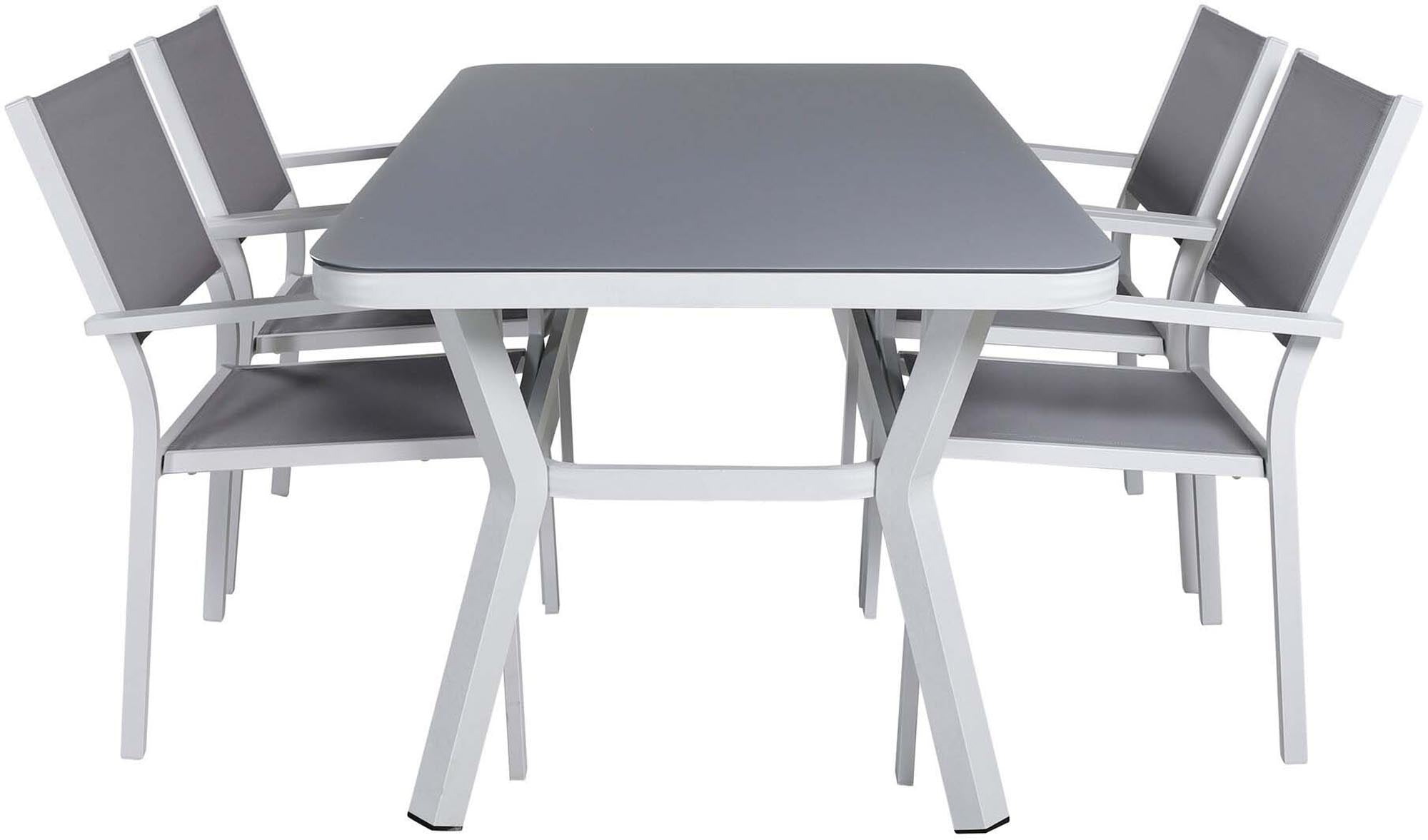 Stylisches Virya Outdoor-Tischset mit 160 cm Tisch und bequemen Copacabana Stühlen. Perfekt für entspannte Stunden im Freien!