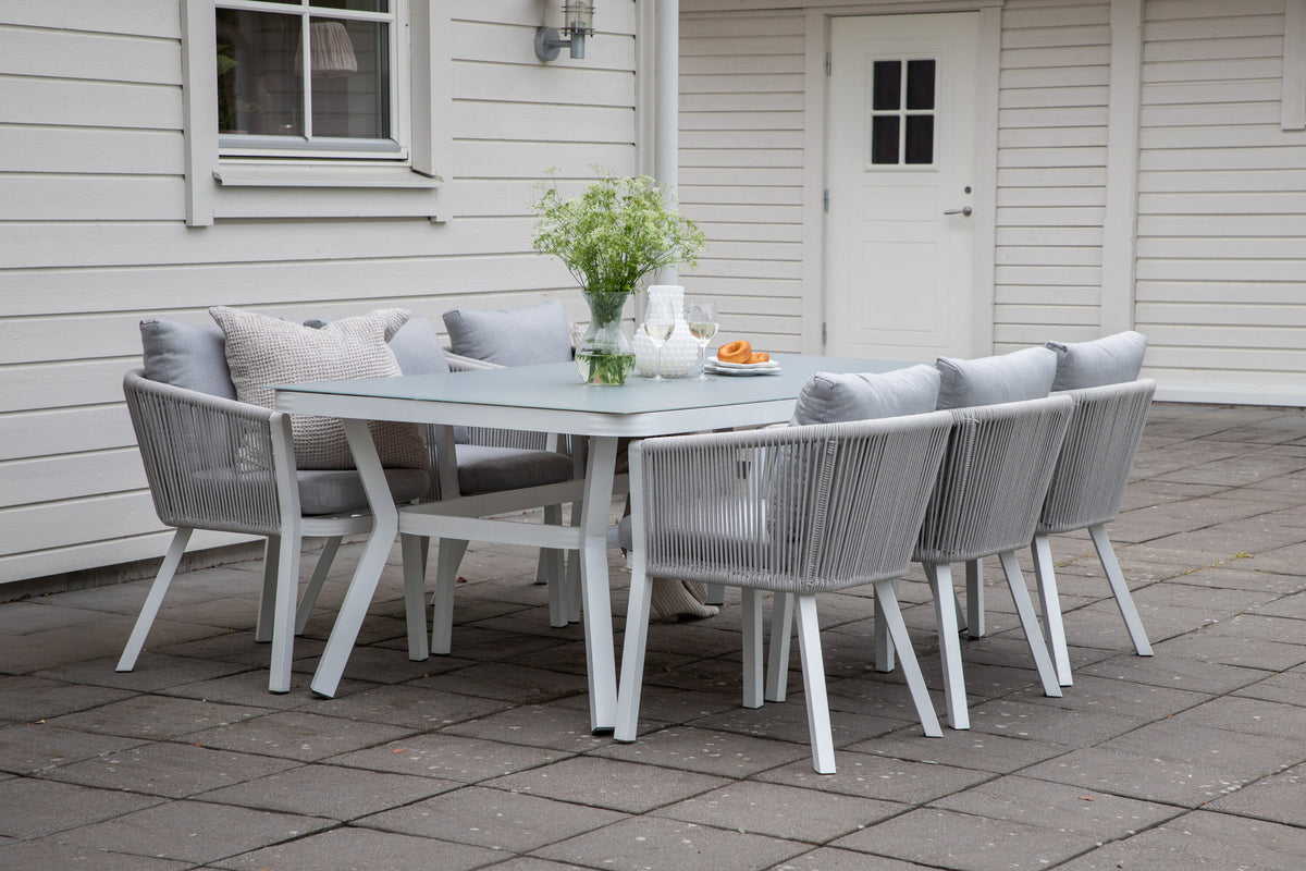 Virya Outdoor-Tischset 200cm/6St. in Grau weiss präsentiert im Onlineshop von KAQTU Design AG. Gartentischset ist von Venture Home