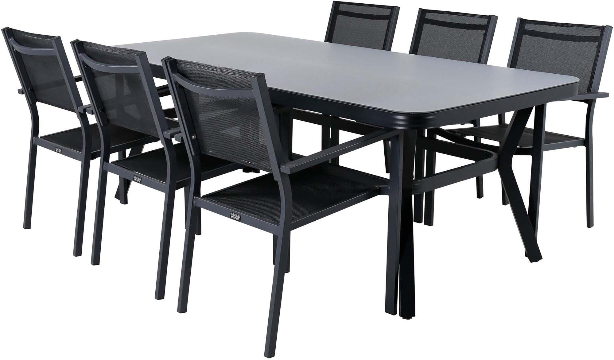 Virya Outdoor-Tischset + Copacabana 200cm/6St. in Schwarz präsentiert im Onlineshop von KAQTU Design AG. Gartentischset ist von Venture Home