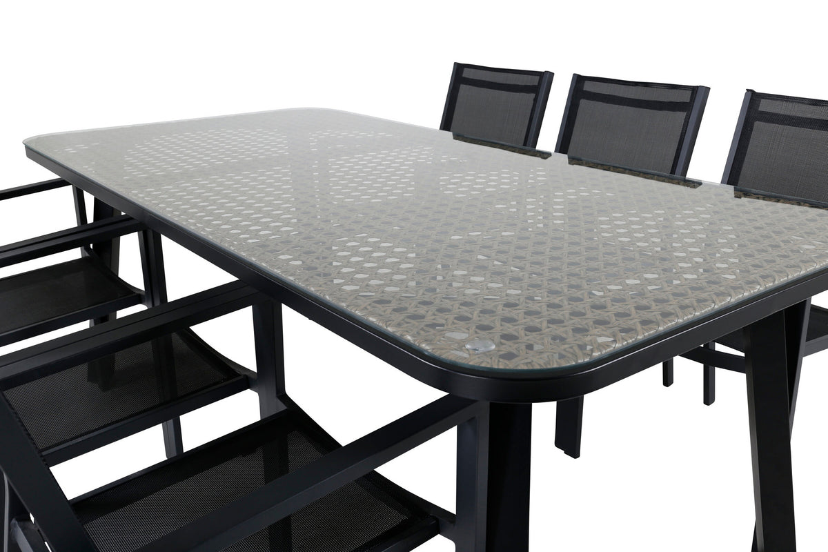 Paola Outdoor-Tischset + Copacabana 200cm/6St. in Schwarz präsentiert im Onlineshop von KAQTU Design AG. Gartentischset ist von Venture Home