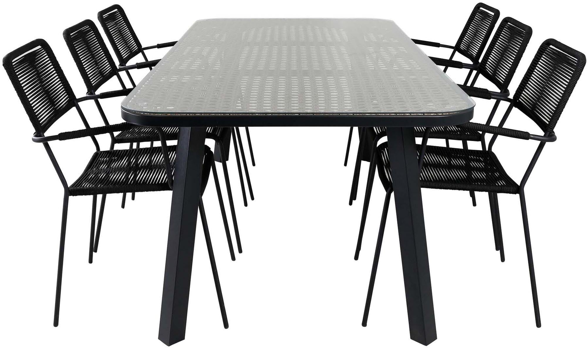 Paola Outdoor-Tischset + Lindos Armchair 200cm/6St. in Schwarz präsentiert im Onlineshop von KAQTU Design AG. Gartentischset ist von Venture Home