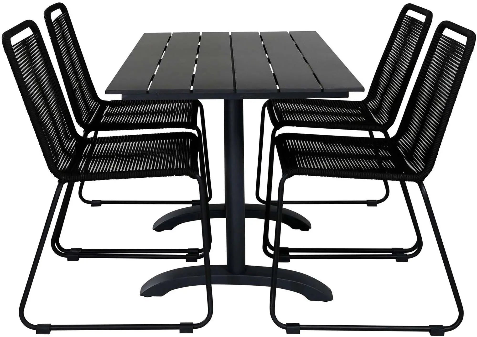 Stilvolles Denver Outdoor-Tischset: 120cm Tisch + 4 Lindos-Stühle, langlebig, wetterfest, stapelbar, ideal für Garten & Terrasse.
