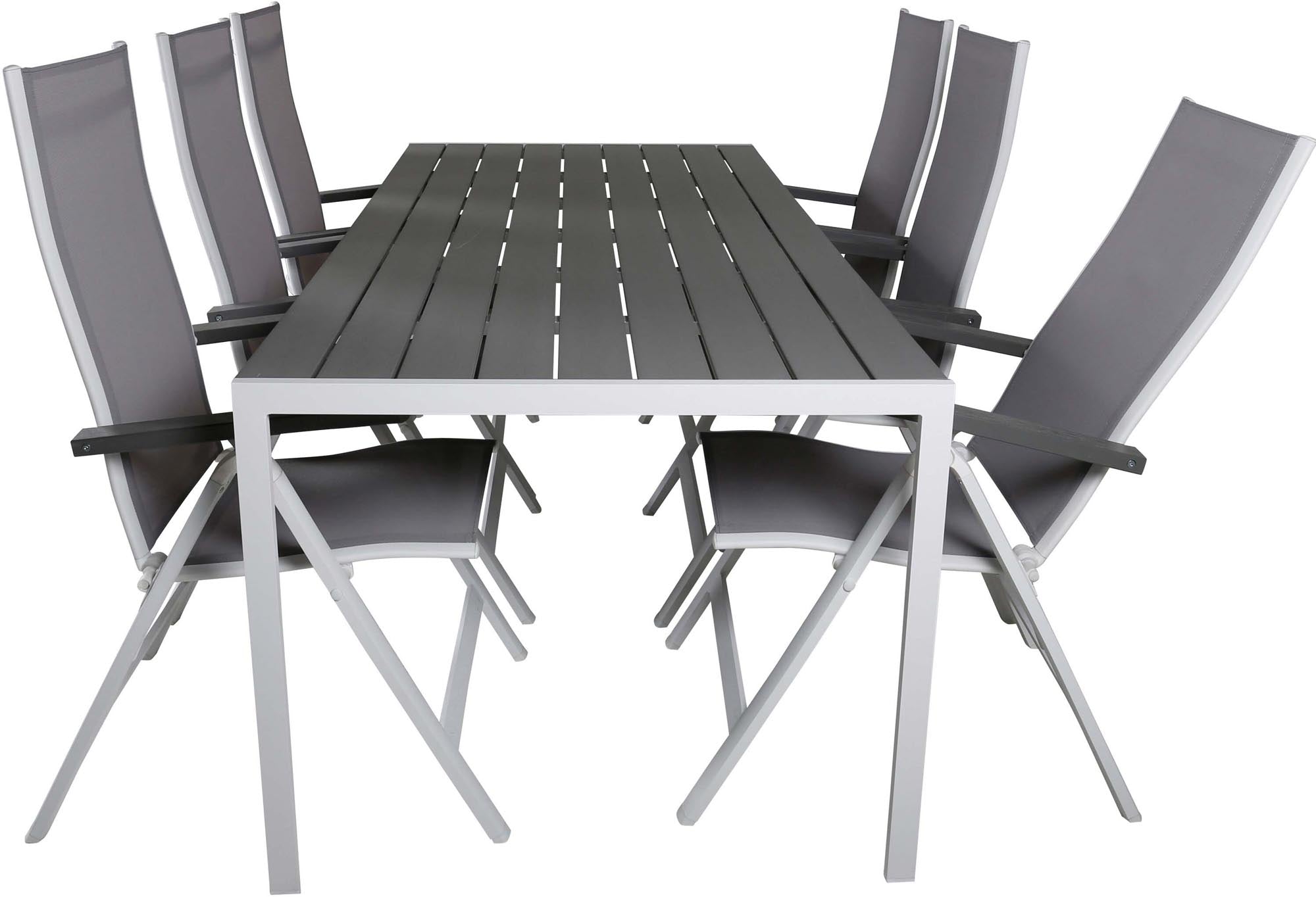 Stilvolles Break Outdoor-Tischset für 6 Personen, perfekt für gesellige Abende im Freien. Robuste Materialien und klappbare Stühle für Komfort.