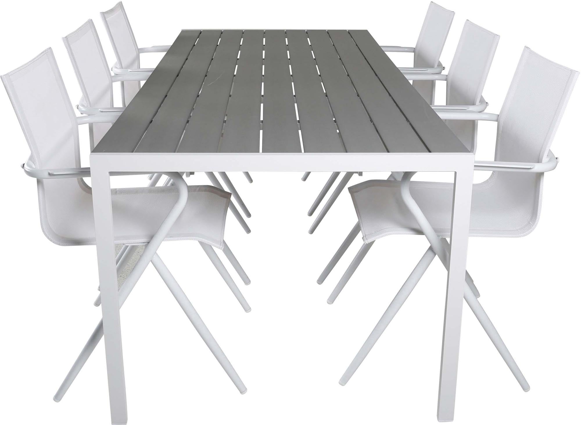 Elegantes Break Outdoor-Tischset von Venture Home für 6 Personen. Robuster, wetterfester Esstisch und bequeme Alina Stühle für unvergessliche Momente im Freien.
