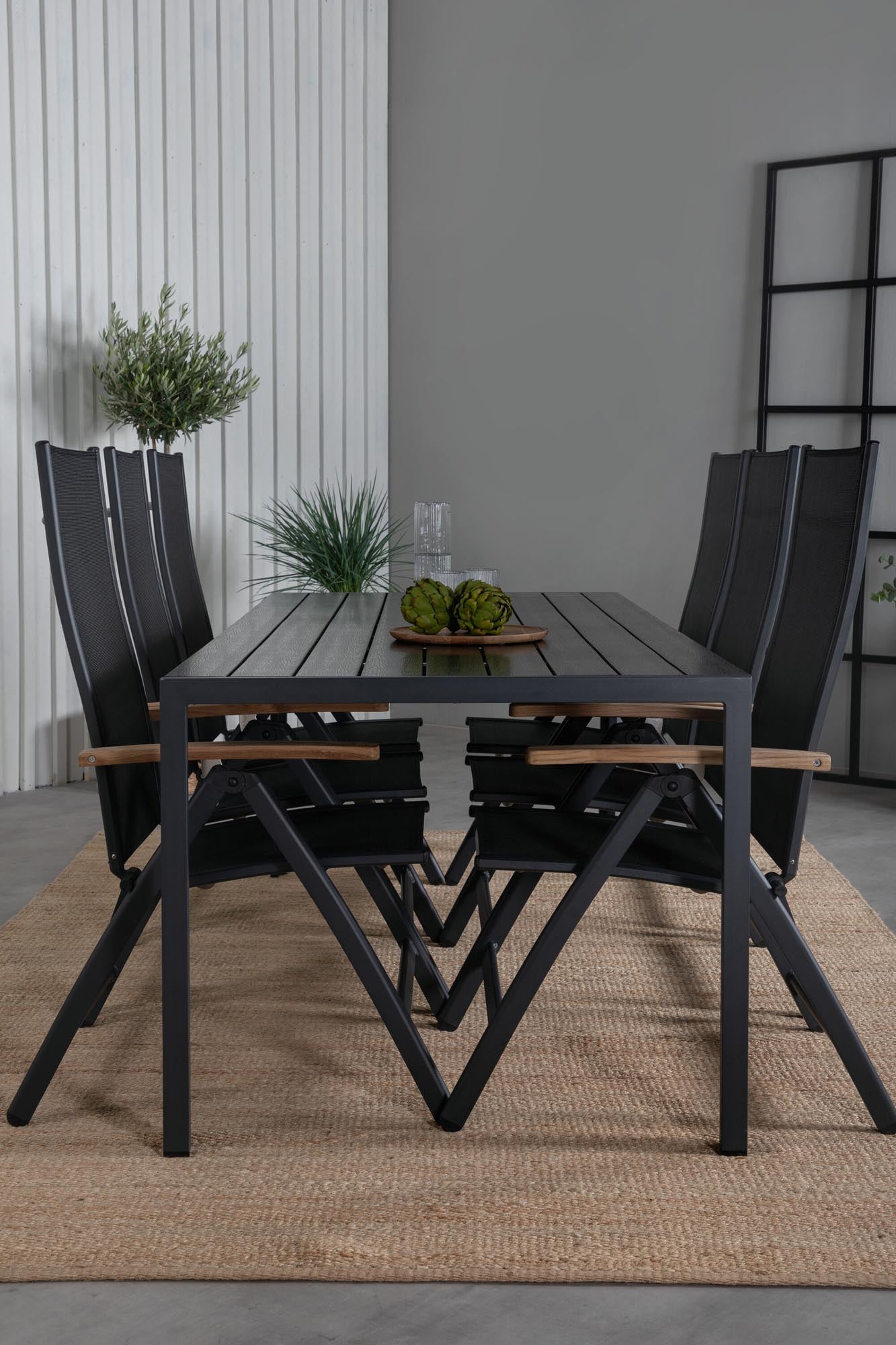 Break Outdoor-Tischset + Panama 205cm/6St. in Schwarz präsentiert im Onlineshop von KAQTU Design AG. Gartentischset ist von Venture Home