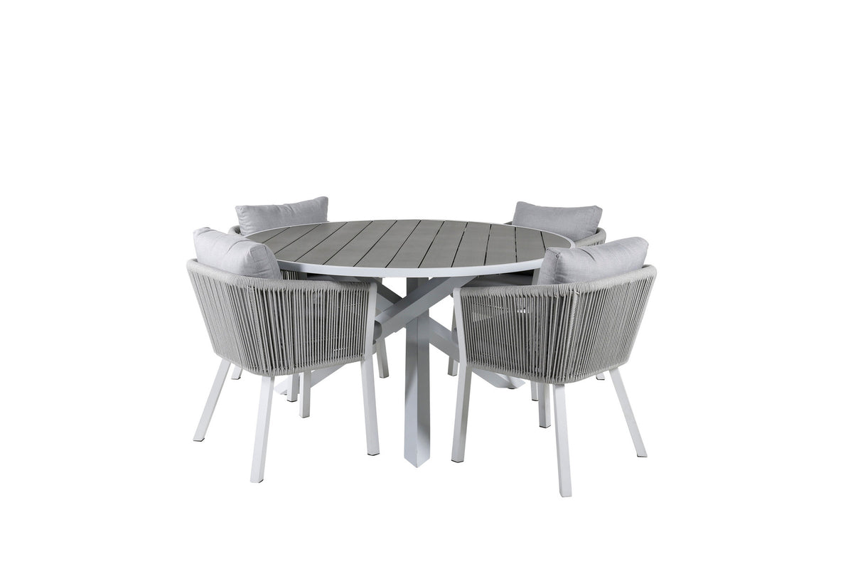 Parma Outdoor-Tischset + Virya ⌀140cm/4St. in Grau weiss präsentiert im Onlineshop von KAQTU Design AG. Gartentischset ist von Venture Home