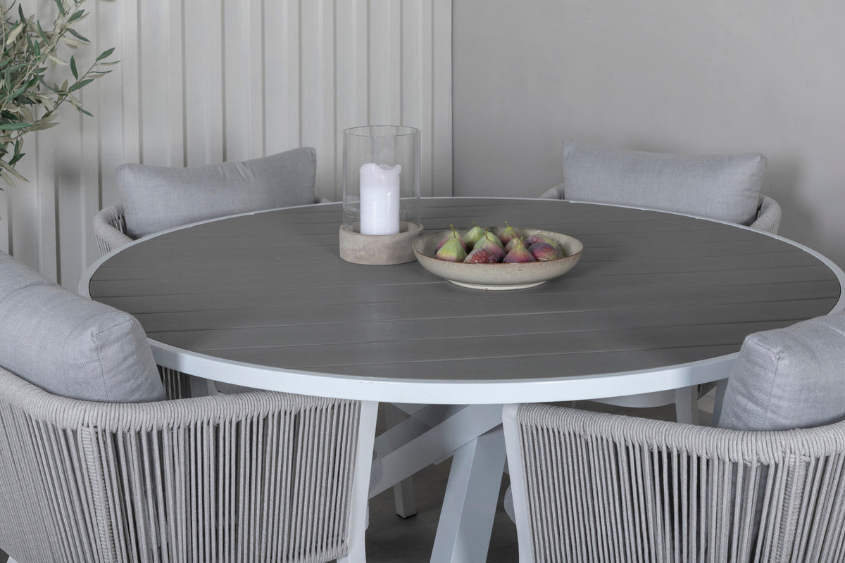 Parma Outdoor-Tischset + Virya ⌀140cm/4St. in Grau weiss präsentiert im Onlineshop von KAQTU Design AG. Gartentischset ist von Venture Home