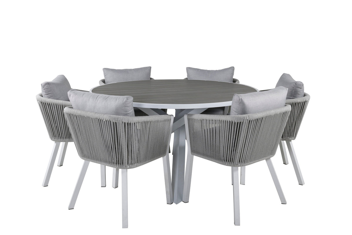 Parma Outdoor-Tischset + Virya ⌀140cm/6St. in Grau weiss präsentiert im Onlineshop von KAQTU Design AG. Gartentischset ist von Venture Home