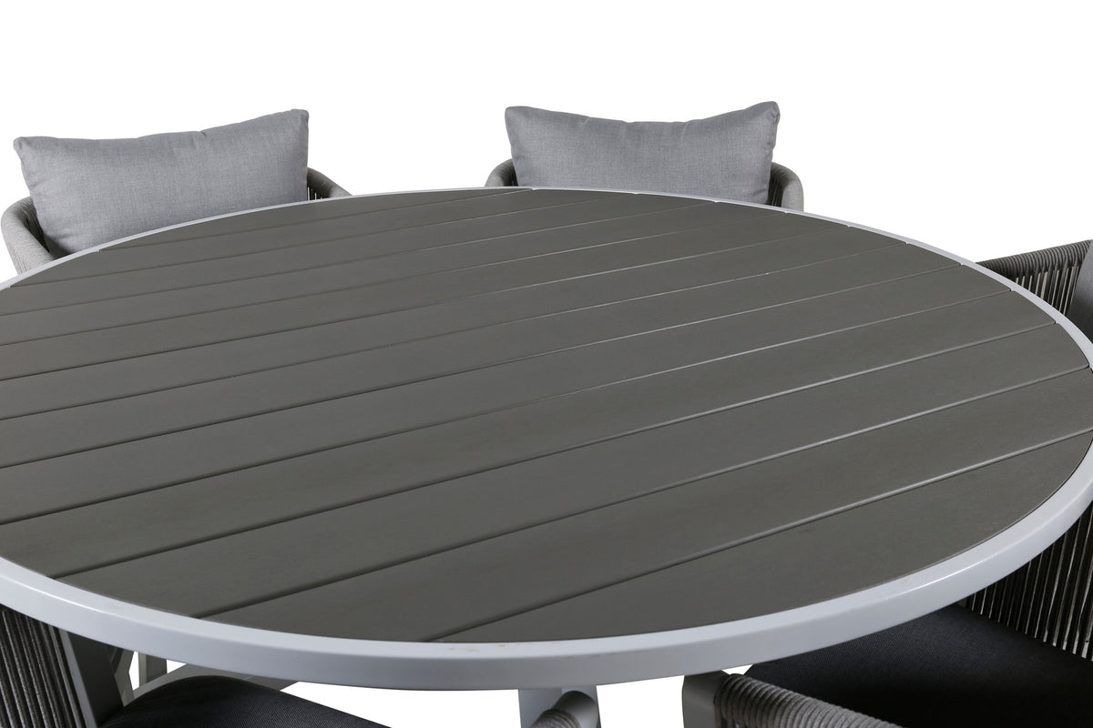 Parma Outdoor-Tischset + Virya ⌀140cm/6St. in Grau weiss präsentiert im Onlineshop von KAQTU Design AG. Gartentischset ist von Venture Home
