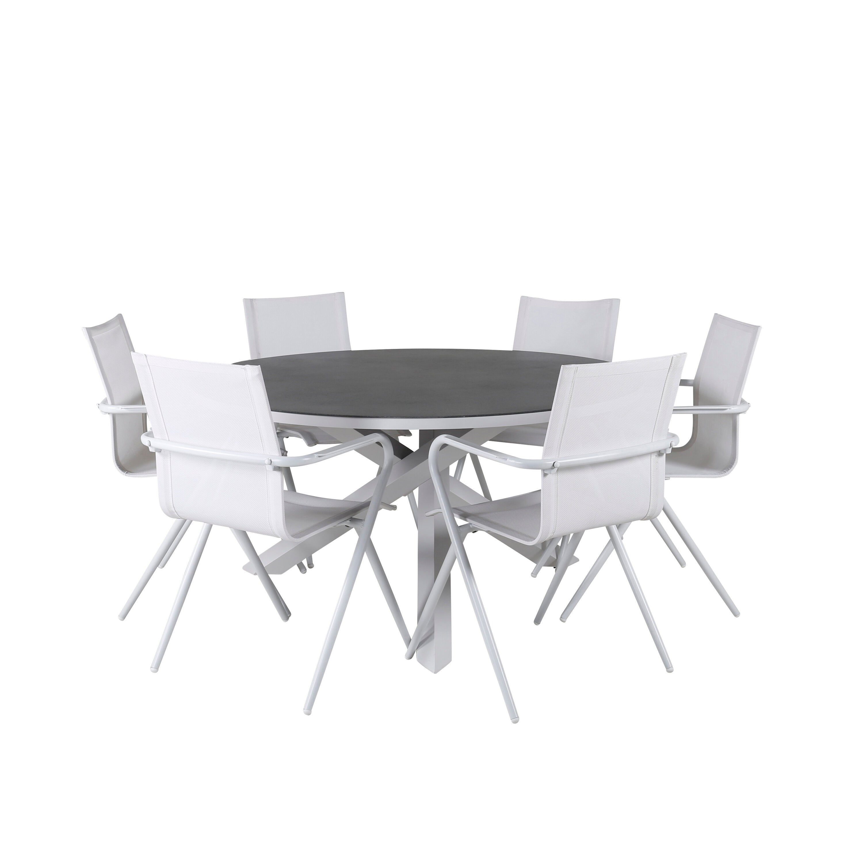 Copacabana Outdoor-Tischset + Albany Light ⌀140cm/6St. in Grau weiss präsentiert im Onlineshop von KAQTU Design AG. Gartentischset ist von Venture Home
