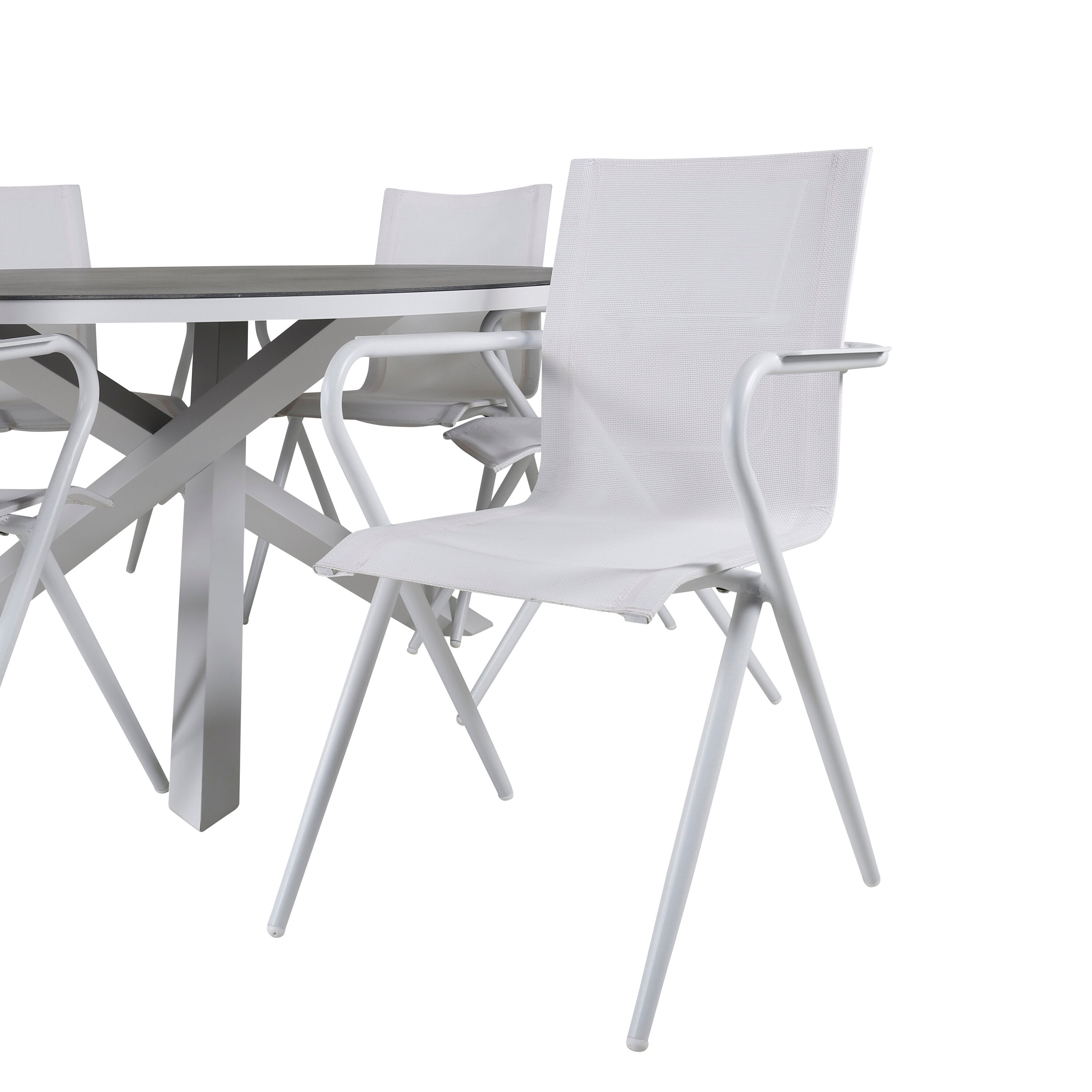 Copacabana Outdoor-Tischset + Albany Light ⌀140cm/6St. in Grau weiss präsentiert im Onlineshop von KAQTU Design AG. Gartentischset ist von Venture Home