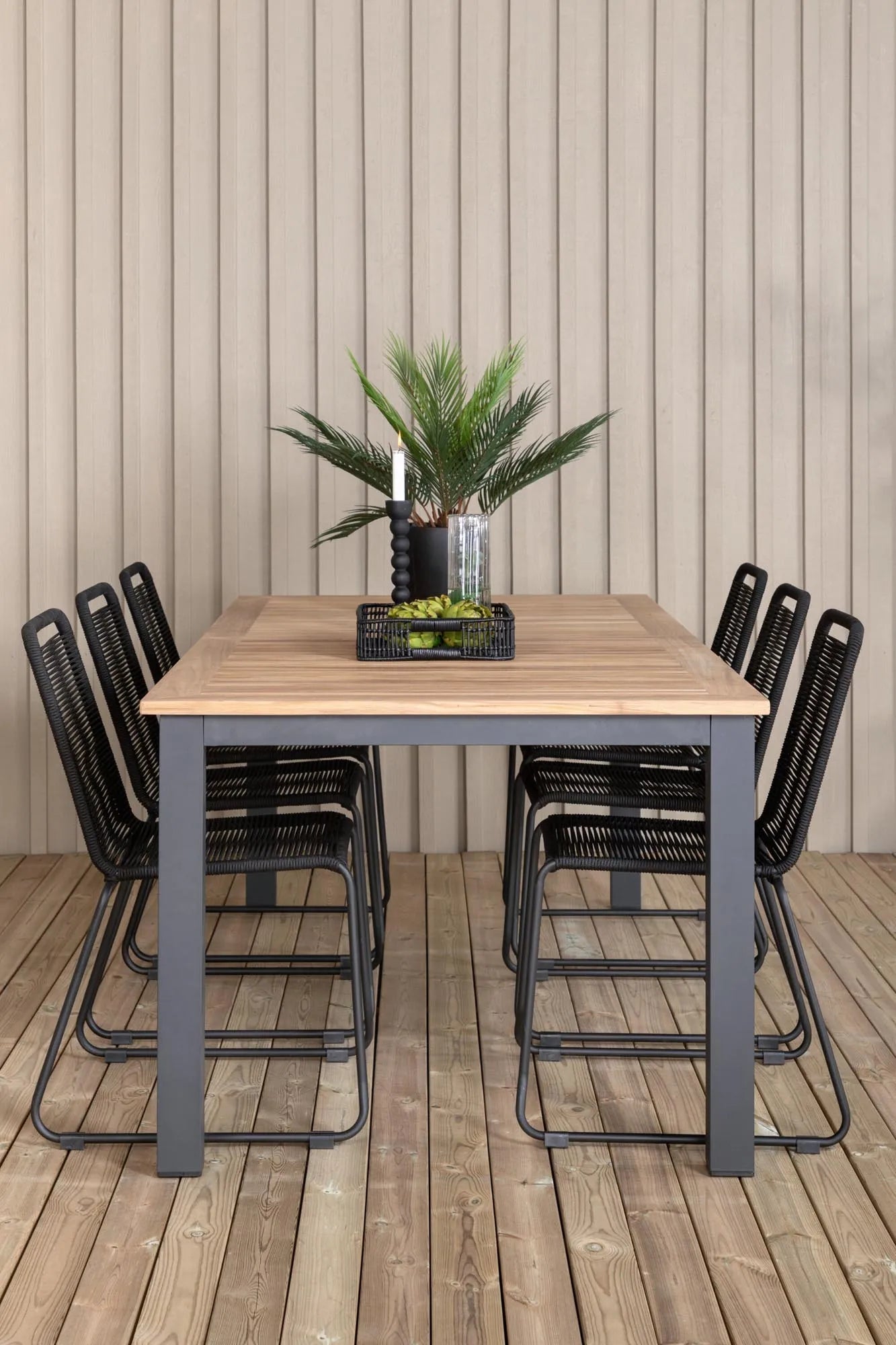 Elegantes Panama Gartentischset Lindos, 6-teilig, ausziehbar, ideal für den Garten, modernes Design, robust und funktional.