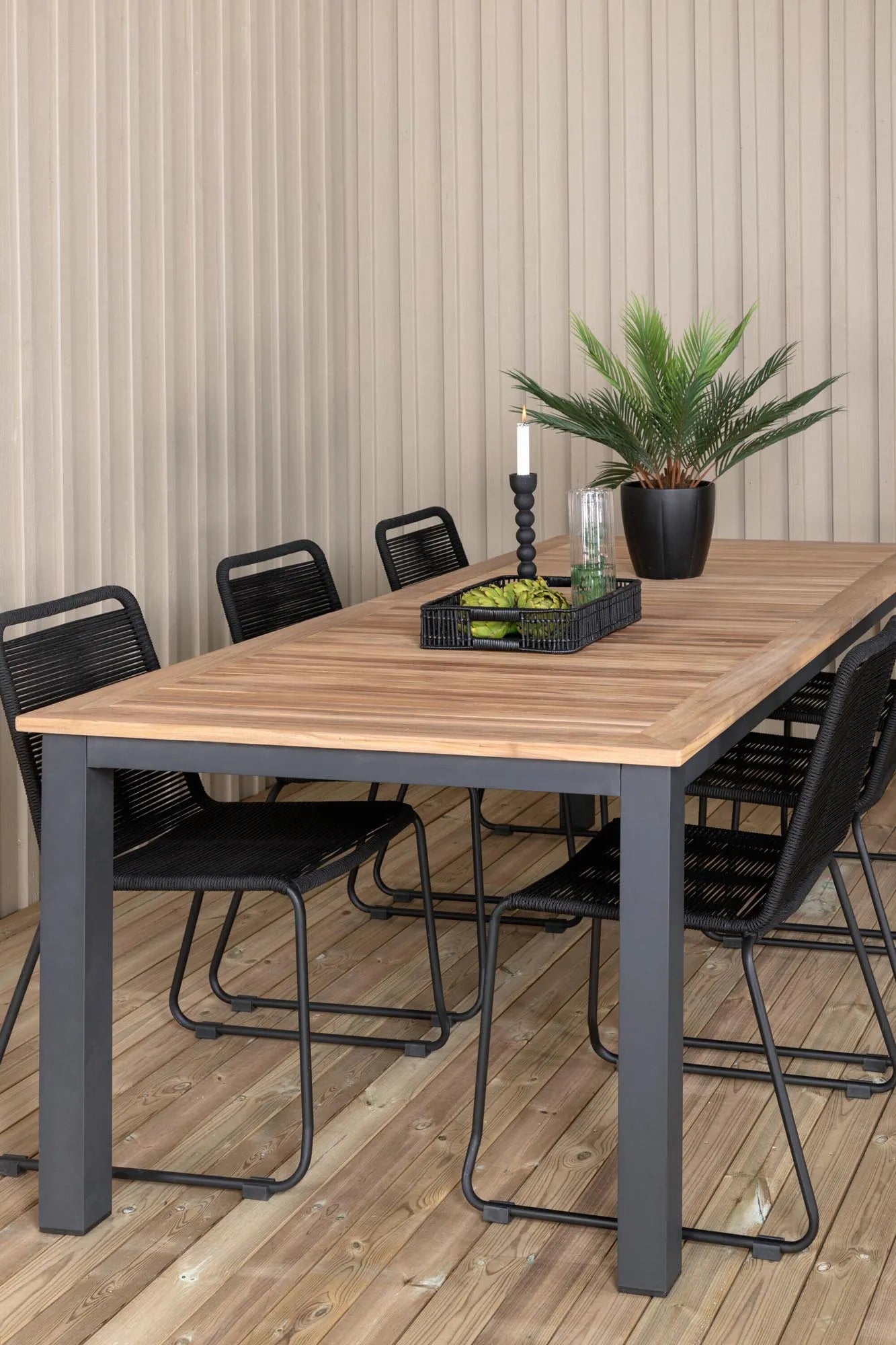 Elegantes Panama Gartentischset Lindos, 6-teilig, ausziehbar, robust und modern, ideal für stilvolle Außenbereiche.