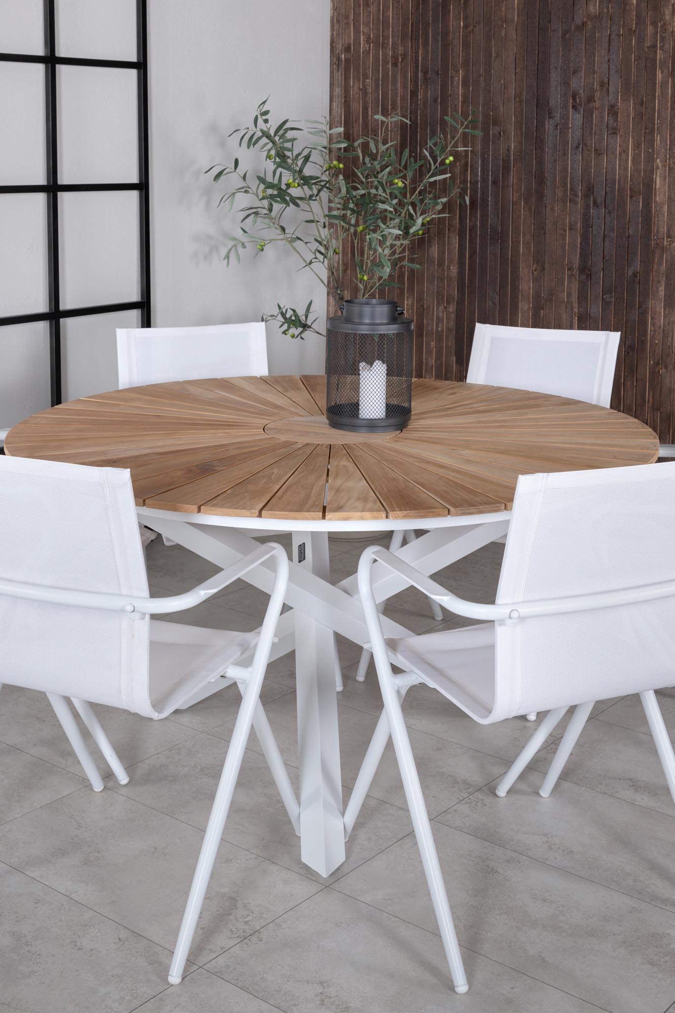Mexiko Outdoor-Tischset + Alina ⌀140cm/6St. in Grau weiss präsentiert im Onlineshop von KAQTU Design AG. Gartentischset ist von Venture Home