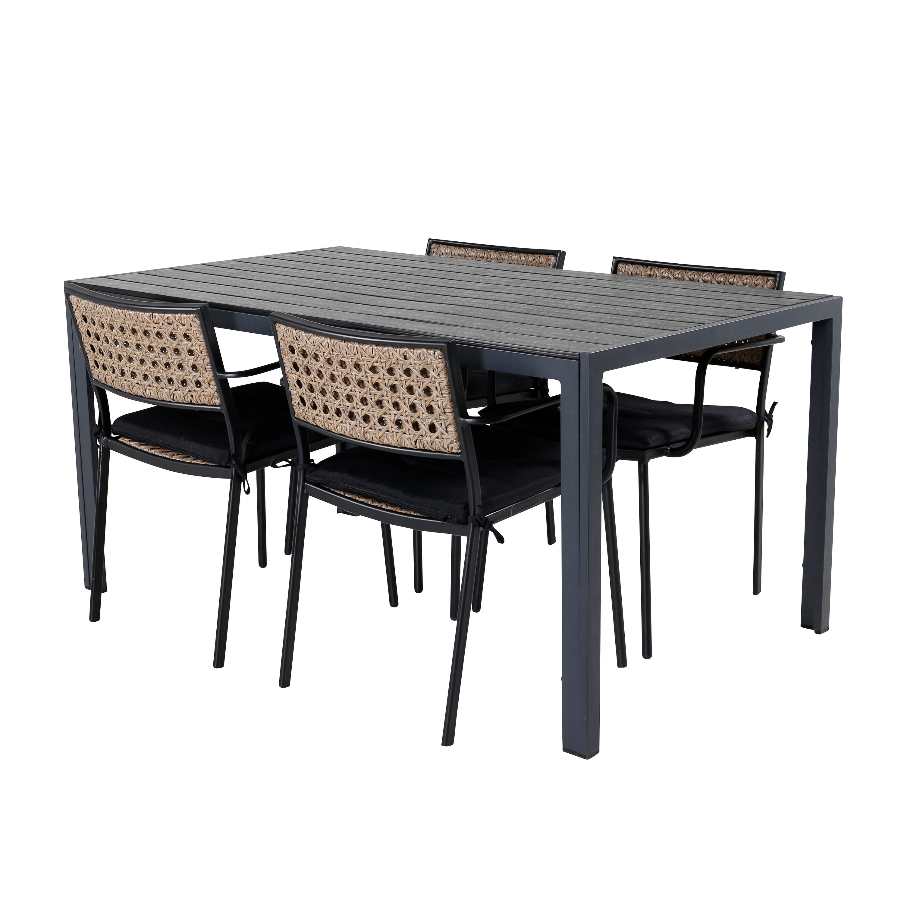 Break Outdoor-Tischset + Paola 150cm/4St. in Schwarz, Natur präsentiert im Onlineshop von KAQTU Design AG. Gartentischset ist von Venture Home
