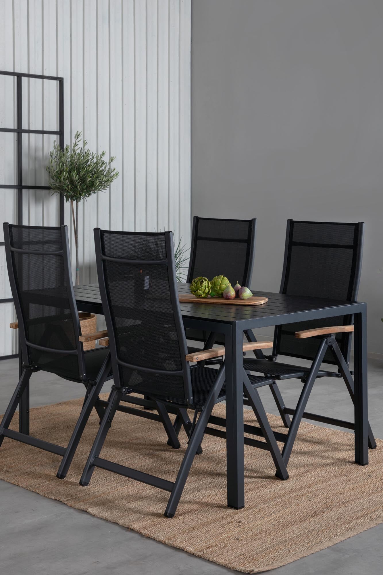 Break Outdoor-Tischset + Panama 150cm/4St. in Schwarz präsentiert im Onlineshop von KAQTU Design AG. Gartentischset ist von Venture Home