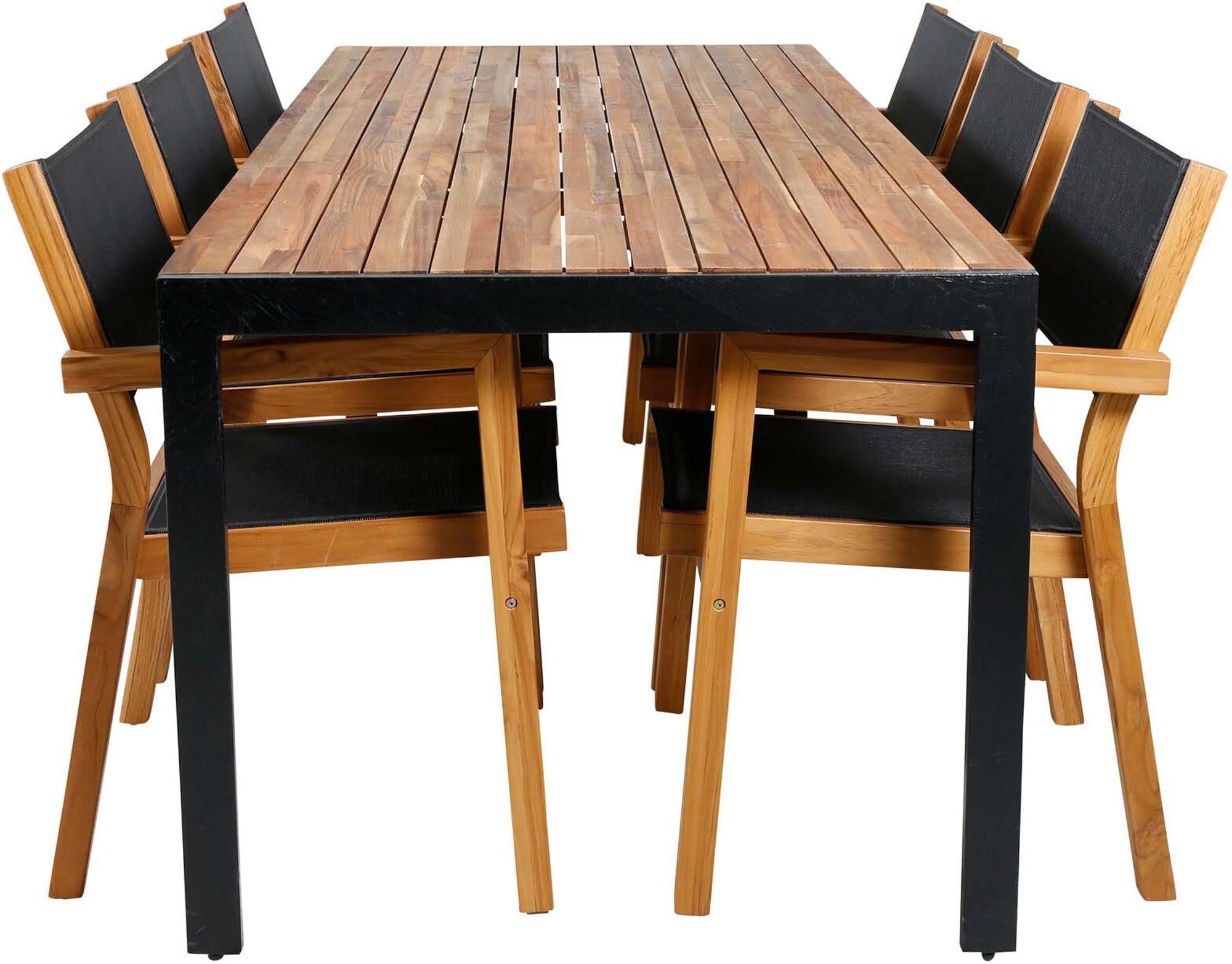 Bois Outdoor-Tischset + Venice 205cm/6St. in Schwarz, Natur präsentiert im Onlineshop von KAQTU Design AG. Gartentischset ist von Venture Home