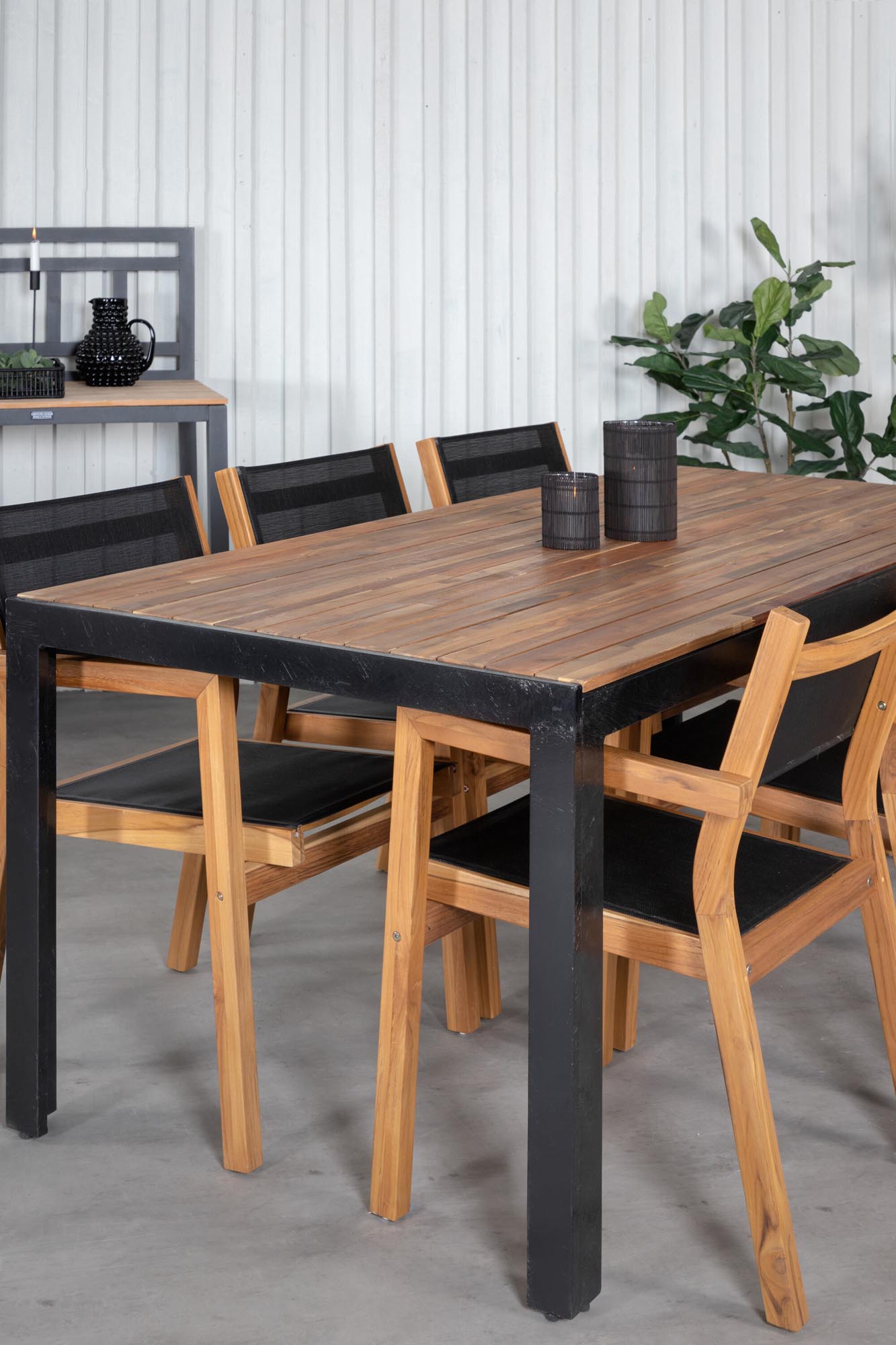 Bois Outdoor-Tischset + Venice 205cm/6St. in Schwarz, Natur präsentiert im Onlineshop von KAQTU Design AG. Gartentischset ist von Venture Home