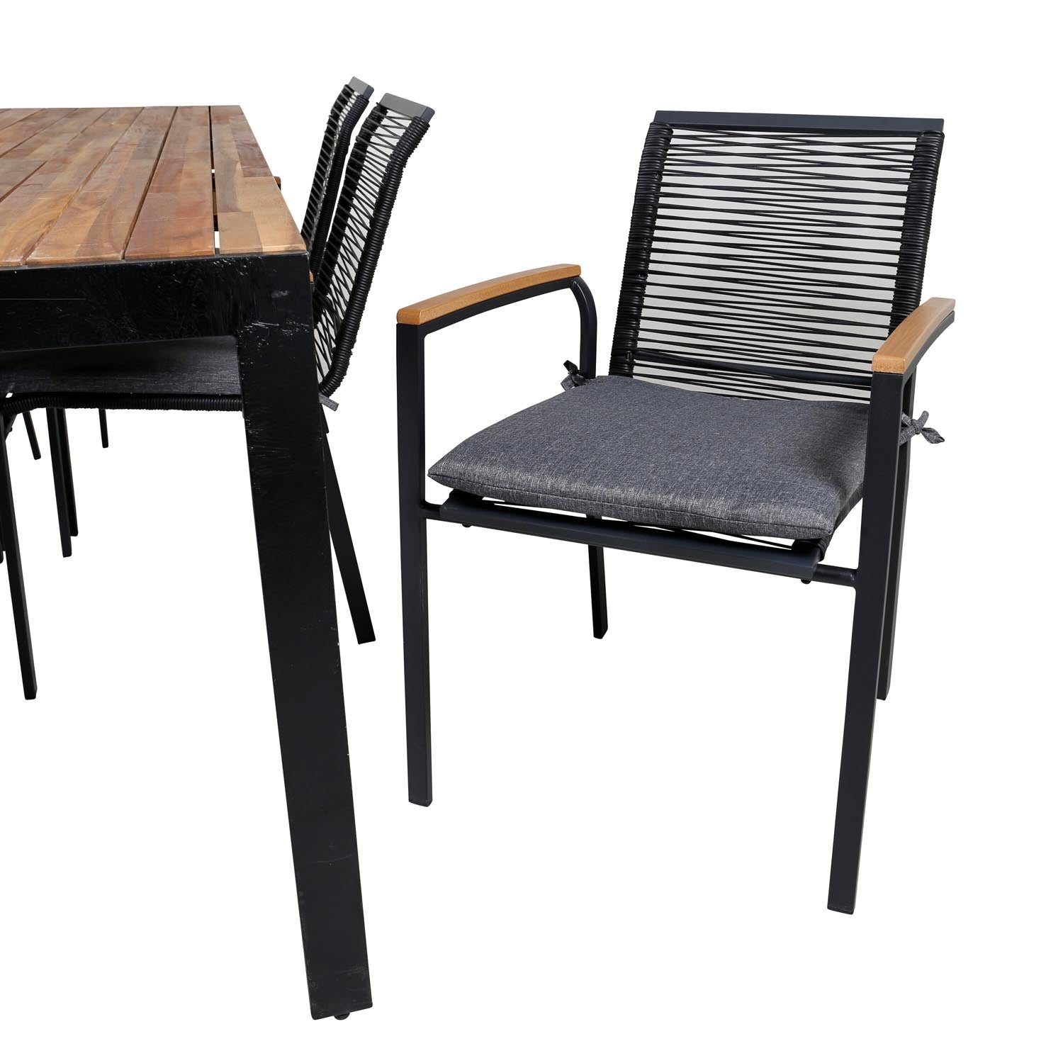 Bois Outdoor-Tischset + Dallas 205cm/6St. in Schwarz, Natur präsentiert im Onlineshop von KAQTU Design AG. Gartentischset ist von Venture Home