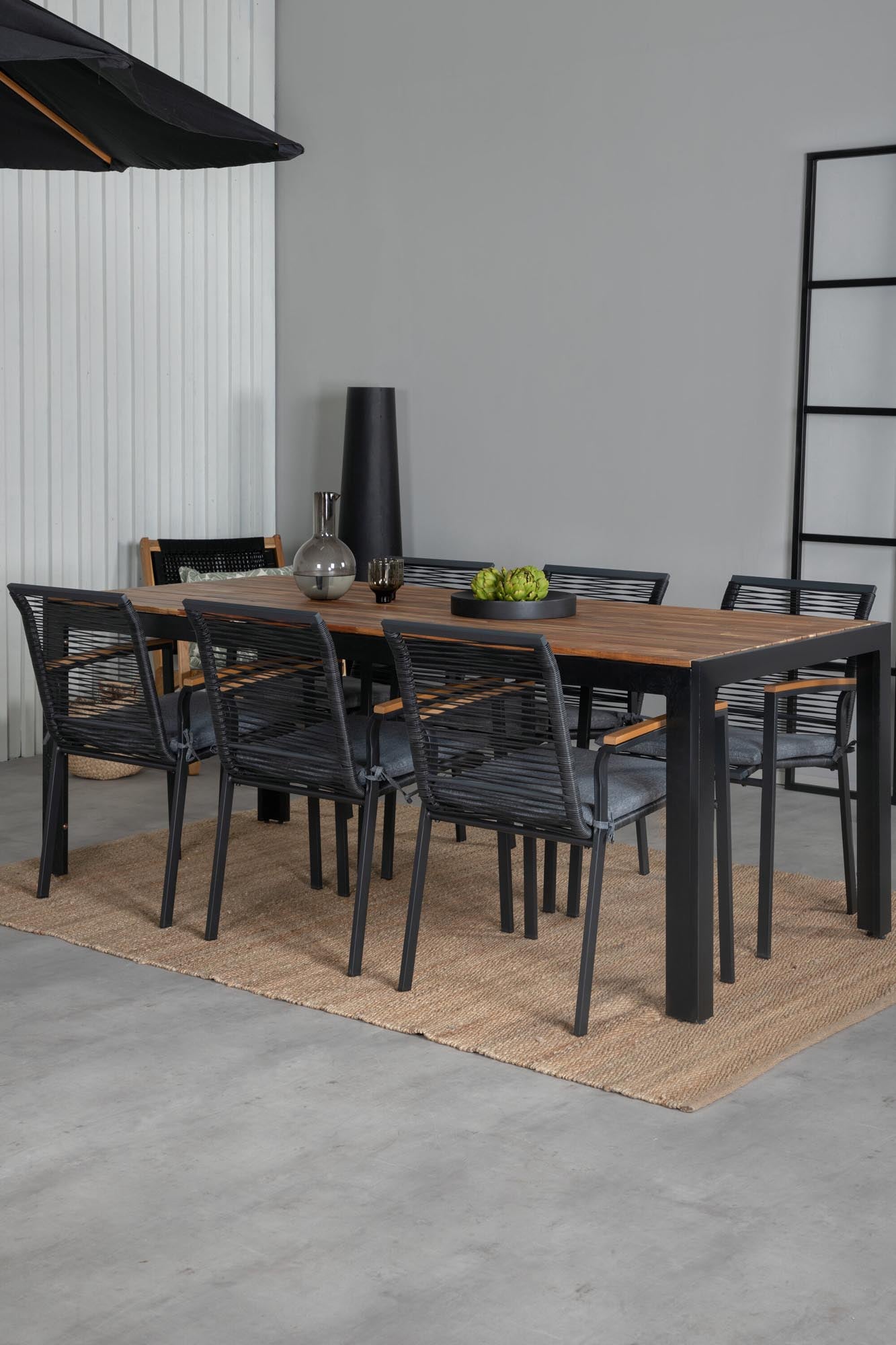 Bois Outdoor-Tischset + Dallas 205cm/6St. in Schwarz, Natur präsentiert im Onlineshop von KAQTU Design AG. Gartentischset ist von Venture Home