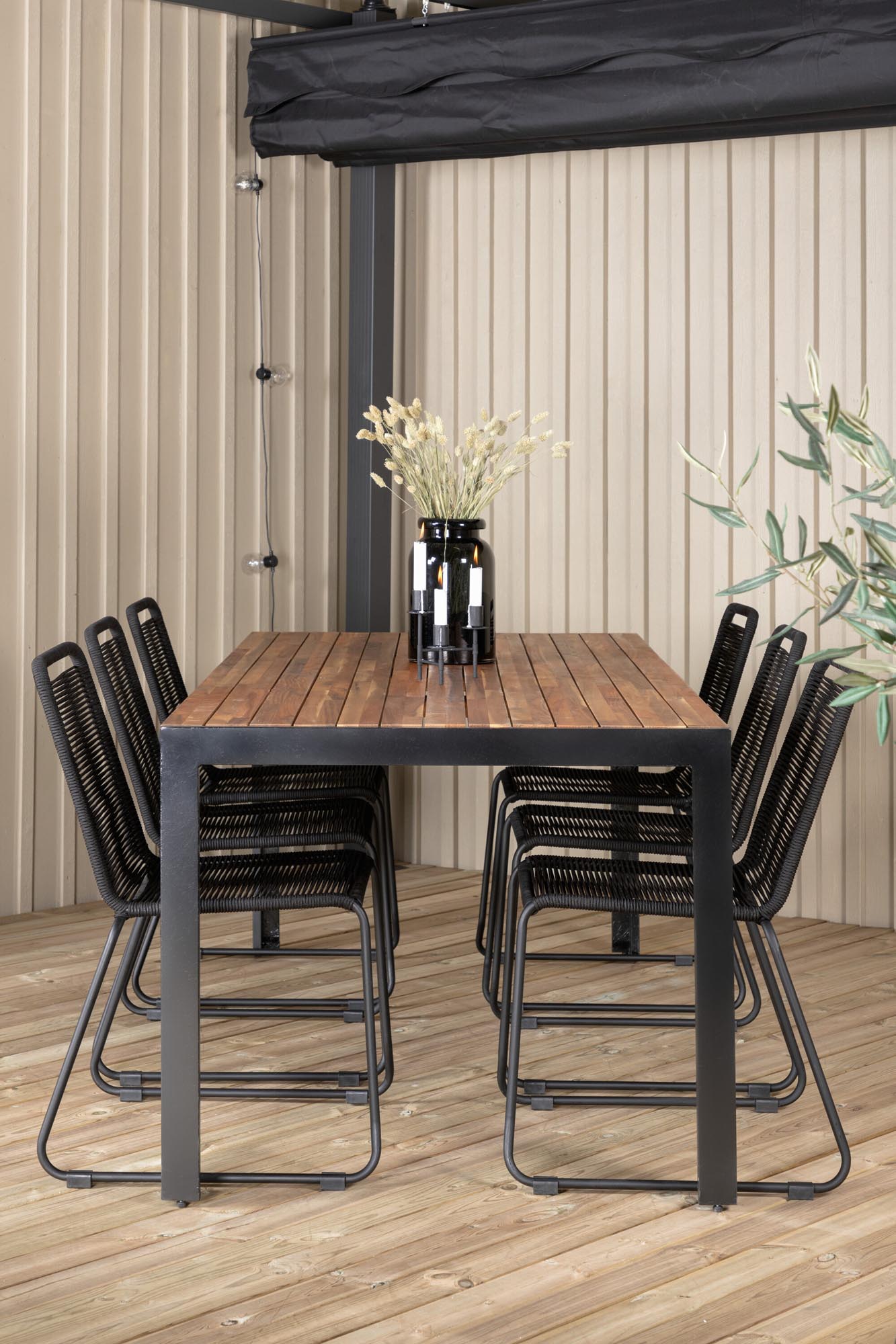 Bois Outdoor-Tischset + Lindos 205cm/6St. in Schwarz präsentiert im Onlineshop von KAQTU Design AG. Gartentischset ist von Venture Home