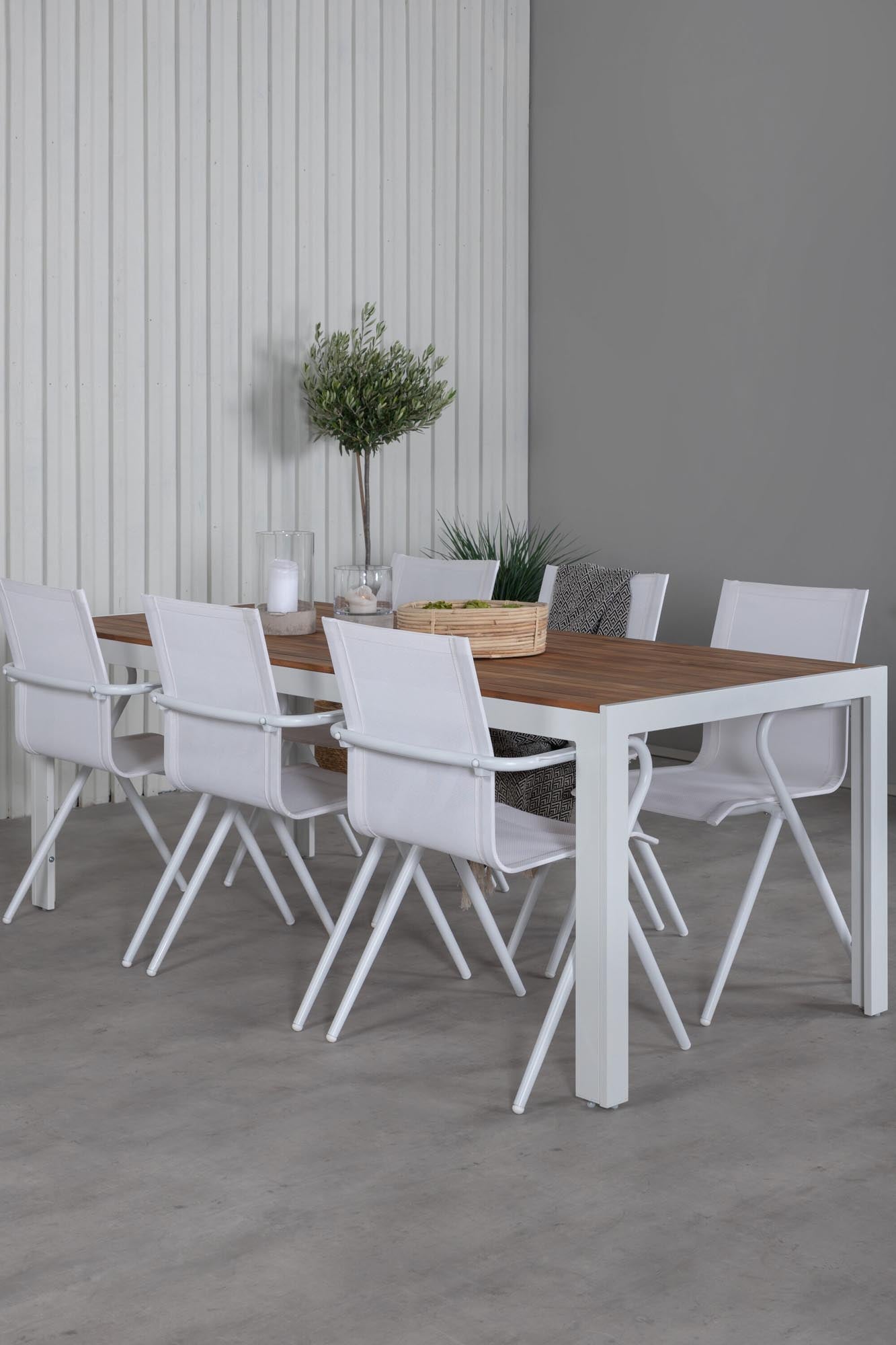 Bois Outdoor-Tischset + Alina 200cm/6St. in Grau weiss präsentiert im Onlineshop von KAQTU Design AG. Gartentischset ist von Venture Home