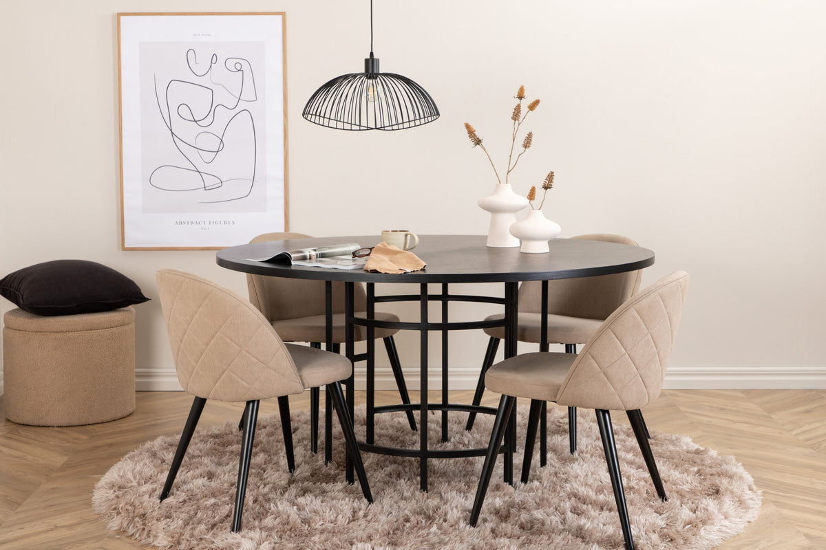 Esszimmerset Copenhagen + Velvet ⌀140cm/4St. in Beige, Schwarz präsentiert im Onlineshop von KAQTU Design AG. Esszimmerset ist von Venture Home