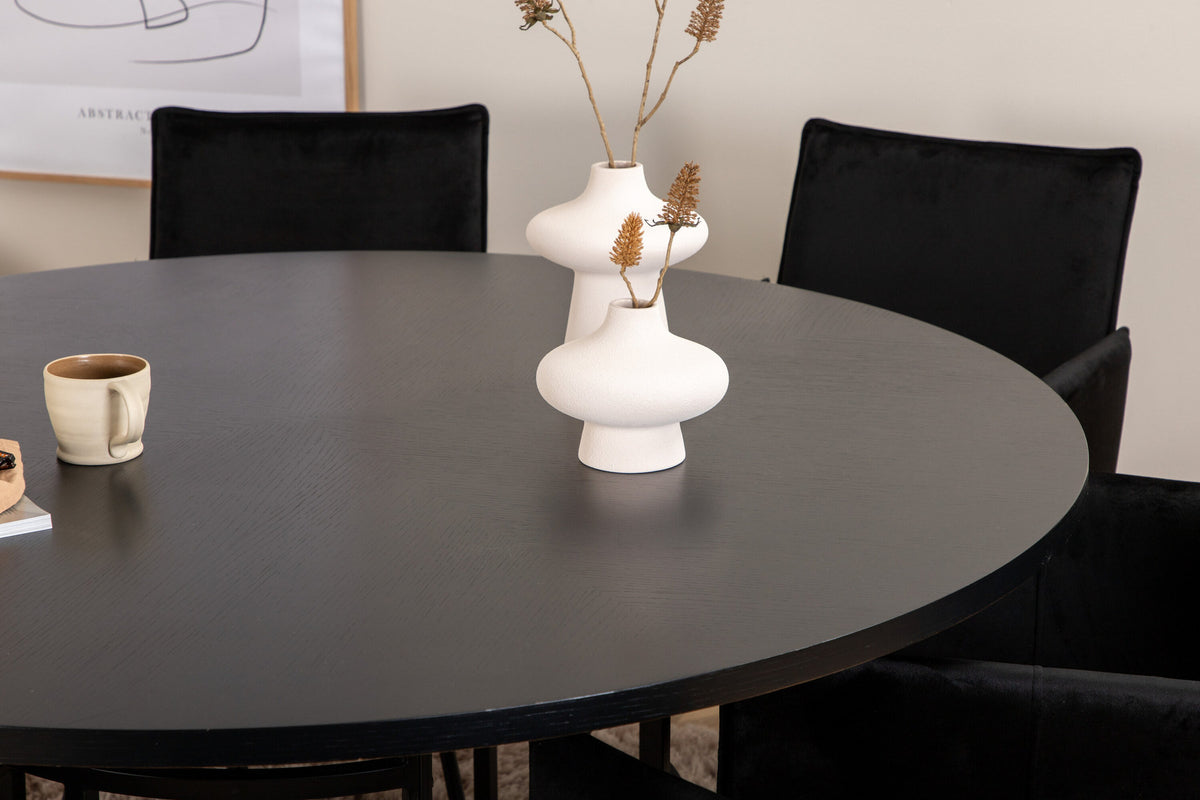 Esszimmerset Copenhagen + Petra ⌀140cm/6St. in Schwarz präsentiert im Onlineshop von KAQTU Design AG. Esszimmerset ist von Venture Home