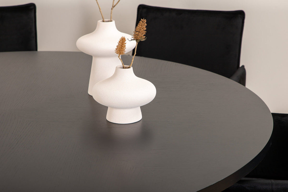 Esszimmerset Copenhagen + Petra ⌀140cm/6St. in Schwarz präsentiert im Onlineshop von KAQTU Design AG. Esszimmerset ist von Venture Home