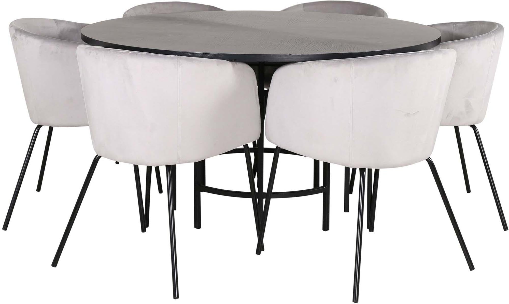 Esszimmerset Copenhagen + Berit ⌀140cm/6St. in Schwarzgrau präsentiert im Onlineshop von KAQTU Design AG. Esszimmerset ist von Venture Home