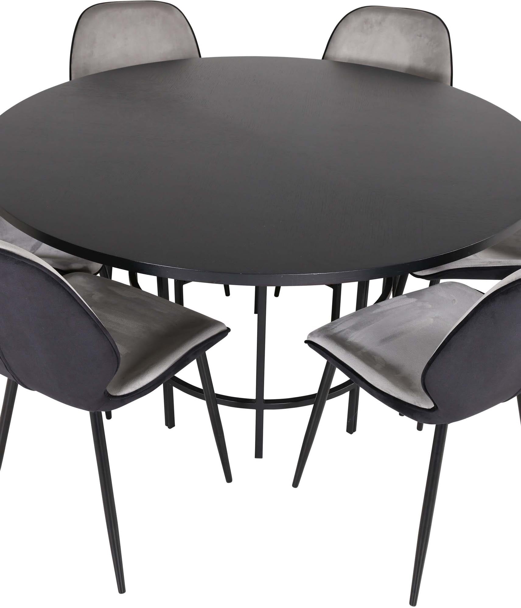 Esszimmerset Copenhagen + Emma ⌀140cm/6St. in Schwarz, Hellgrau präsentiert im Onlineshop von KAQTU Design AG. Esszimmerset ist von Venture Home