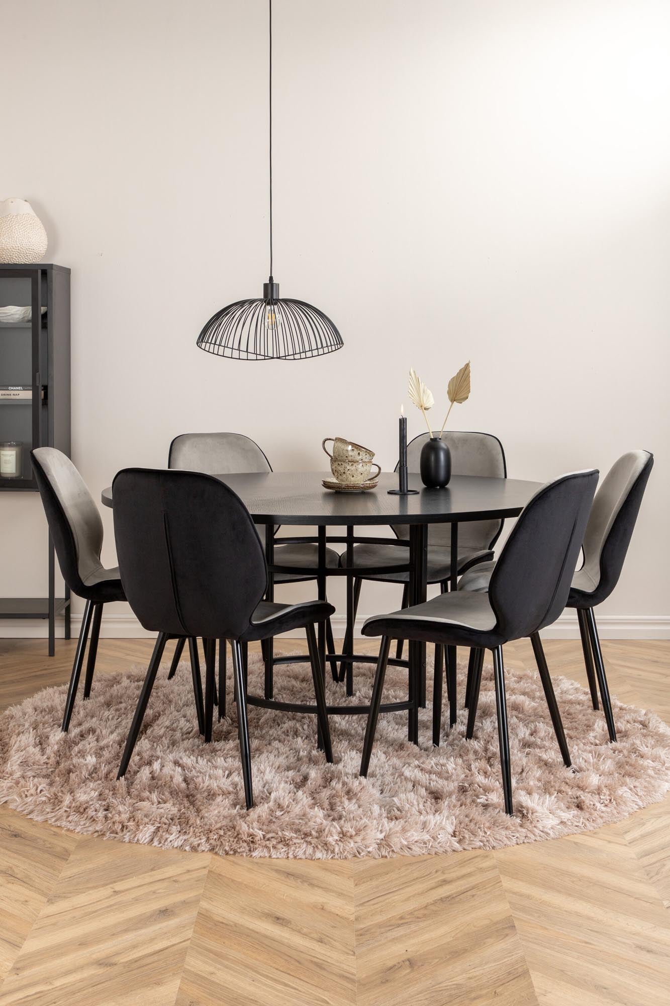 Esszimmerset Copenhagen + Emma ⌀140cm/6St. in Schwarz, Hellgrau präsentiert im Onlineshop von KAQTU Design AG. Esszimmerset ist von Venture Home