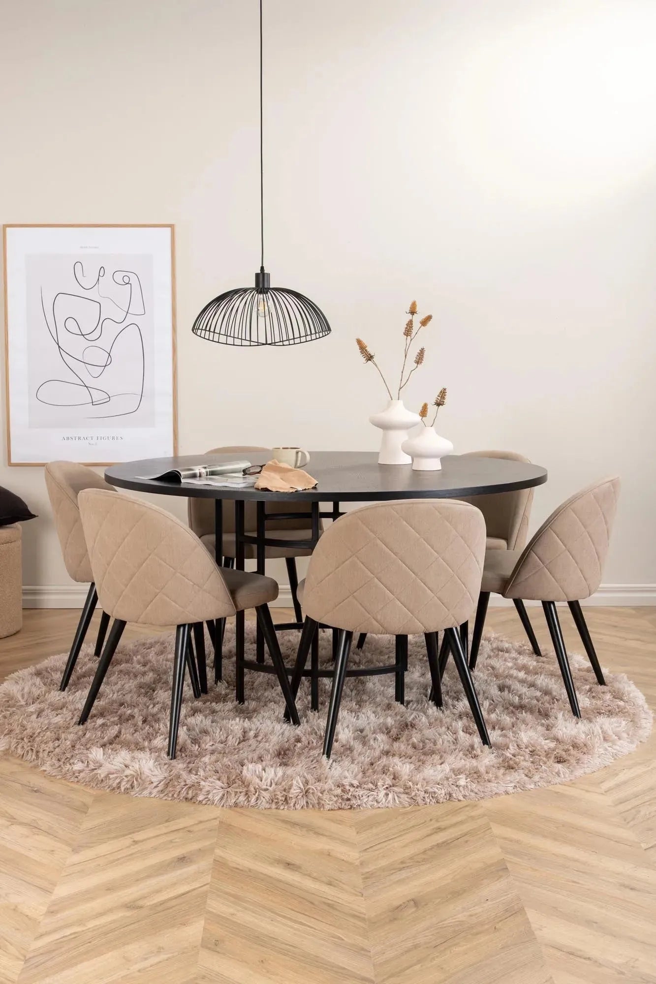 Stilvolles Esszimmerset Copenhagen + Velvet, Ø140cm, für 6 Personen.