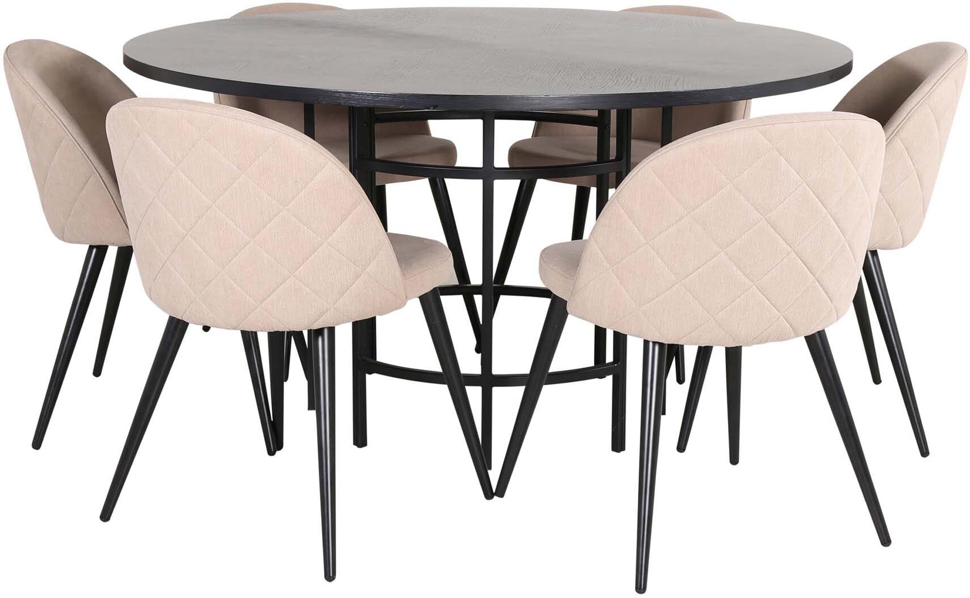 Esszimmerset Copenhagen + Velvet ⌀140cm/6St. in Schwarz / Beige dunkel präsentiert im Onlineshop von KAQTU Design AG. Esszimmerset ist von Venture Home