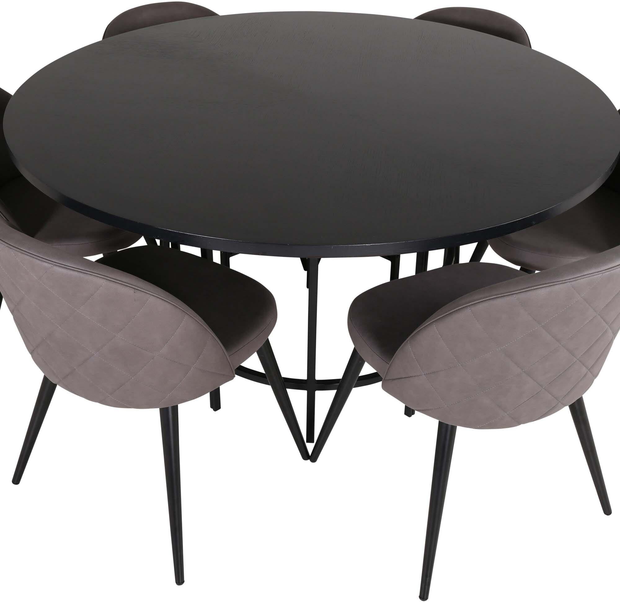 Esszimmerset Copenhagen + Velvet ⌀140cm/6St. in Grau / Schwarz präsentiert im Onlineshop von KAQTU Design AG. Esszimmerset ist von Venture Home