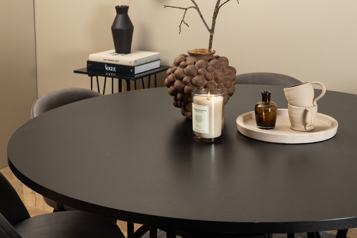 Esszimmerset Copenhagen + Velvet ⌀140cm/6St. in Grau / Schwarz präsentiert im Onlineshop von KAQTU Design AG. Esszimmerset ist von Venture Home