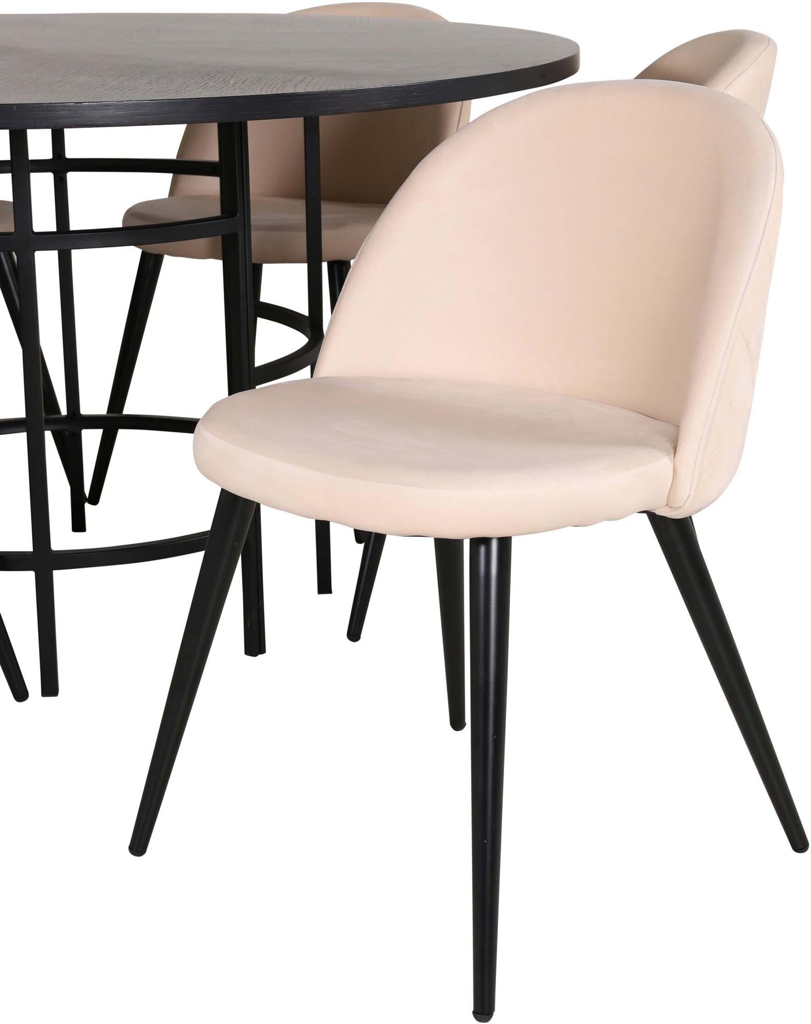 Esszimmerset Copenhagen + Velvet ⌀140cm/6St. in Schwarz / Beige hell präsentiert im Onlineshop von KAQTU Design AG. Esszimmerset ist von Venture Home
