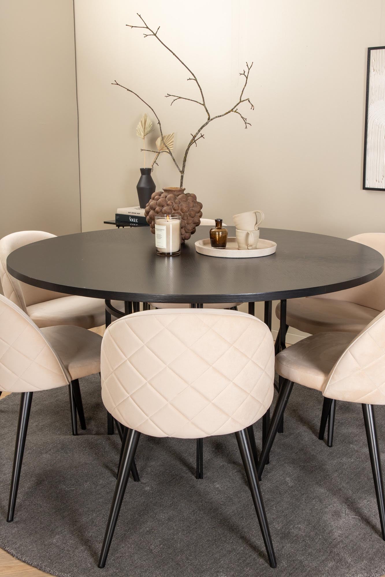 Esszimmerset Copenhagen + Velvet ⌀140cm/6St. in Schwarz / Beige hell präsentiert im Onlineshop von KAQTU Design AG. Esszimmerset ist von Venture Home
