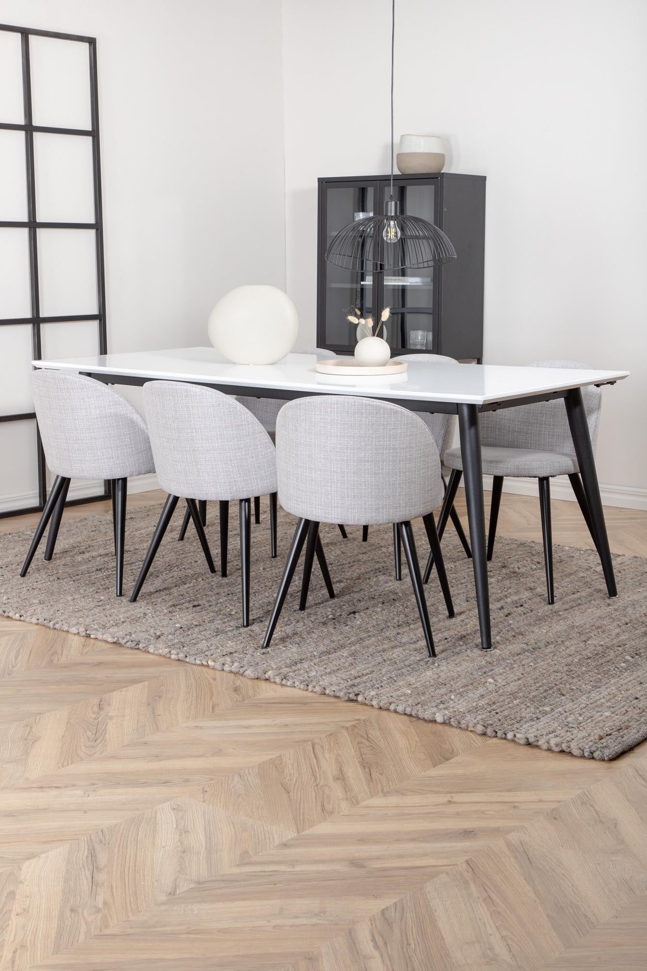 Jimmy Esszimmerset + Velvet 195cm/6St. in Schwarz / Hellgrau präsentiert im Onlineshop von KAQTU Design AG. Esszimmerset ist von Venture Home
