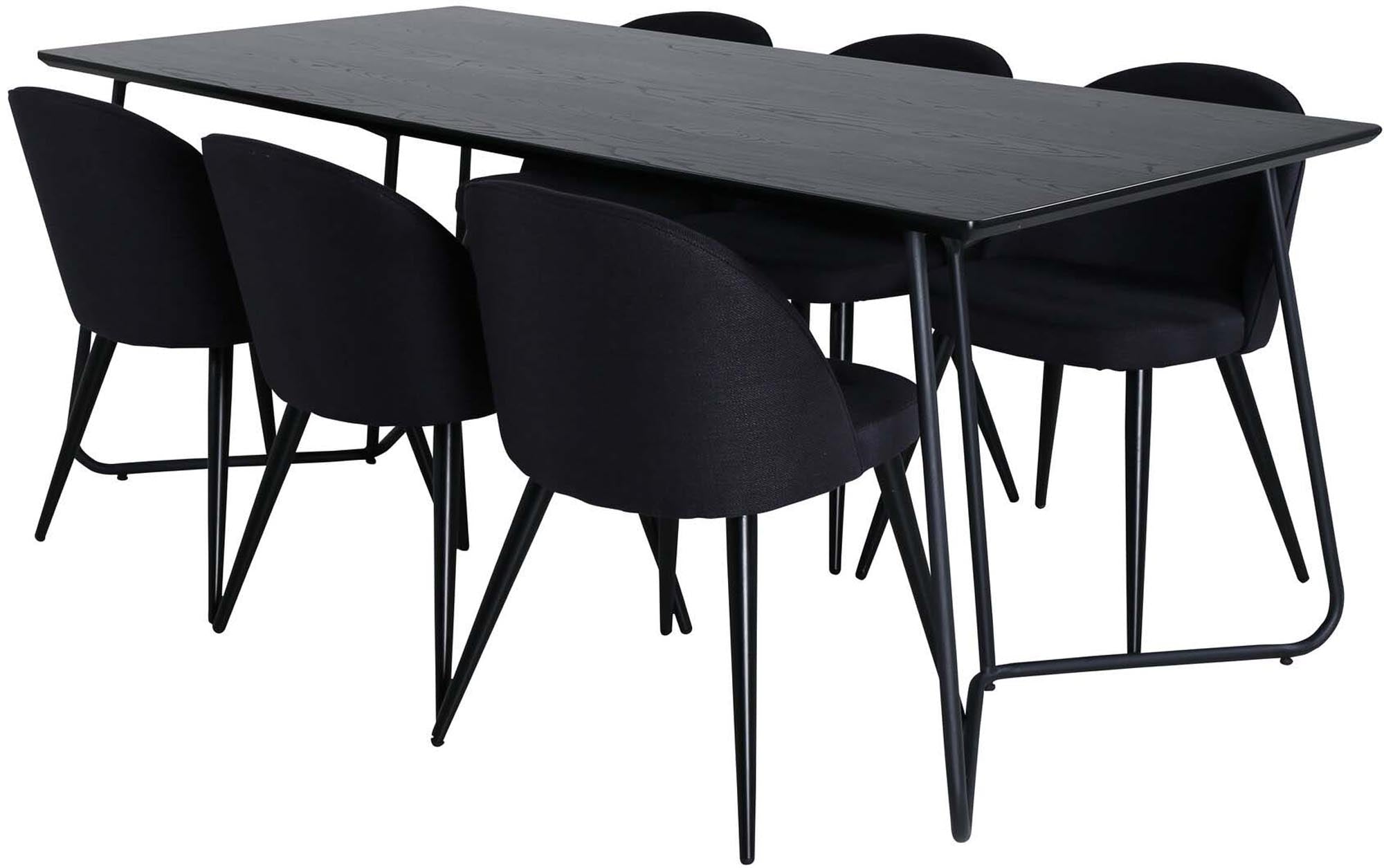 Petra Esszimmerset + Velvet 190cm/6St. in Schwarz präsentiert im Onlineshop von KAQTU Design AG. Esszimmerset ist von Venture Home