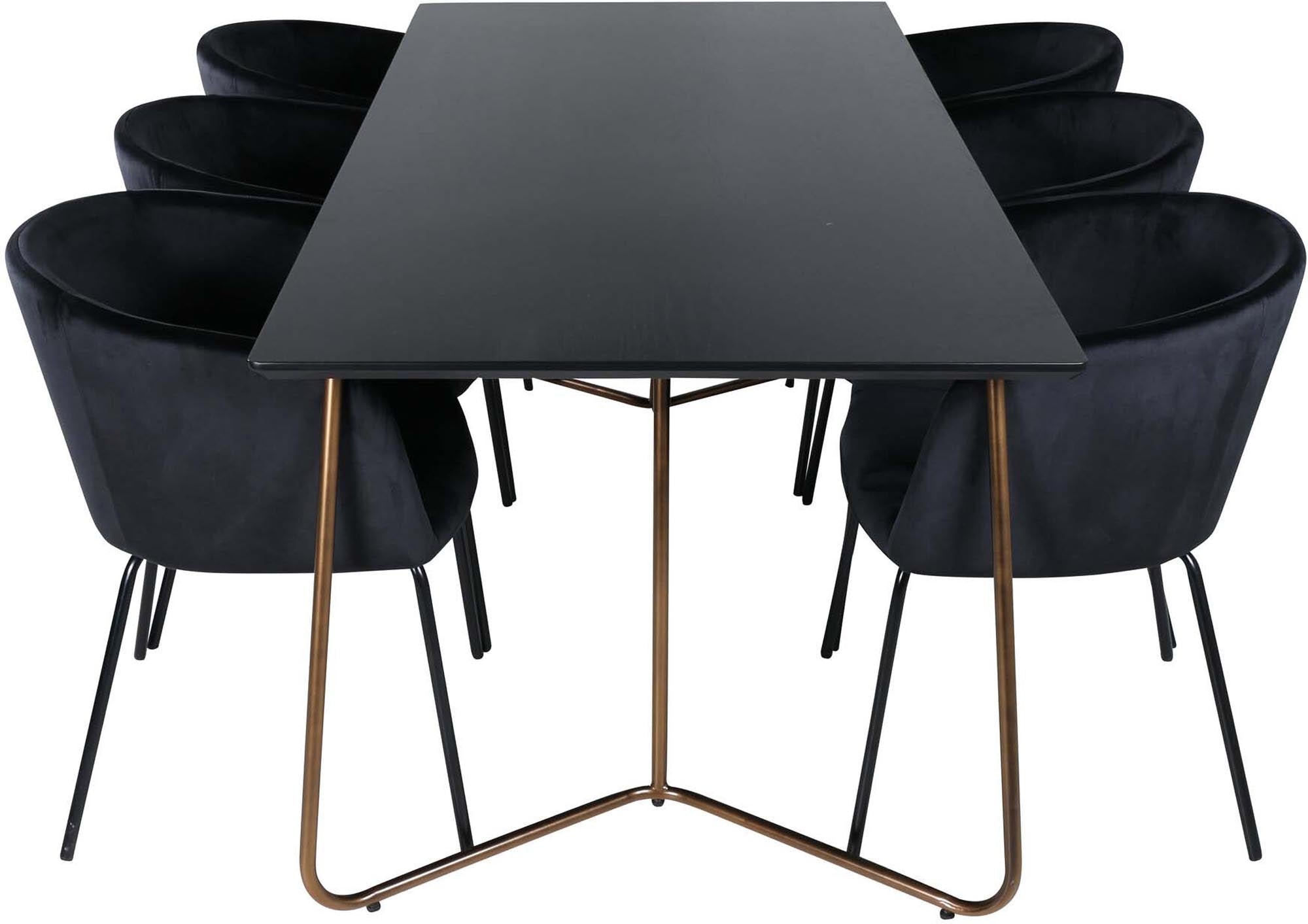 Petra Esszimmerset + Berit 190cm/6St. in Schwarz / Kupfer präsentiert im Onlineshop von KAQTU Design AG. Esszimmerset ist von Venture Home