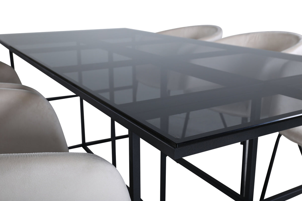 Leif Esszimmerset + Berit 200cm/6St. in Schwarz / Beige präsentiert im Onlineshop von KAQTU Design AG. Esszimmerset ist von Venture Home