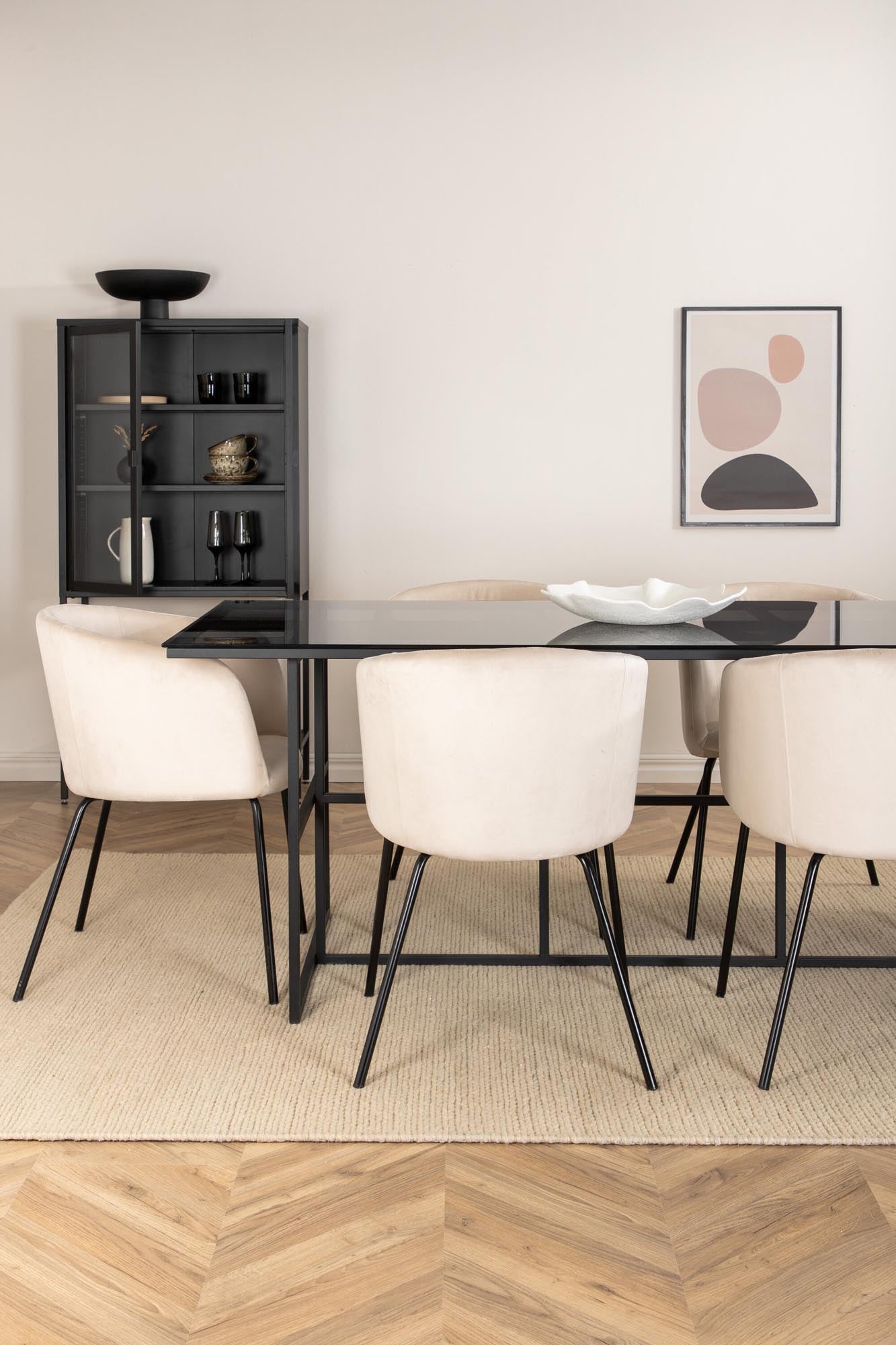 Leif Esszimmerset + Berit 200cm/6St. in Schwarz / Beige präsentiert im Onlineshop von KAQTU Design AG. Esszimmerset ist von Venture Home