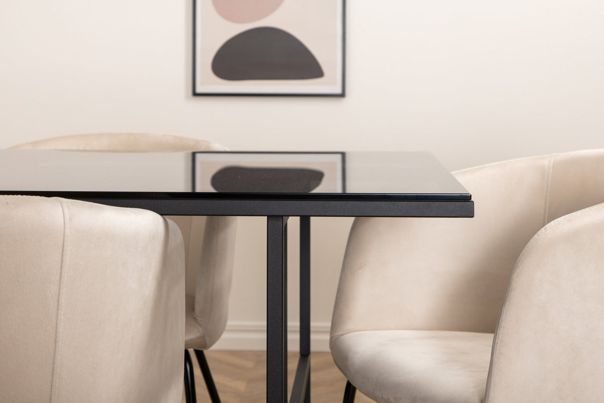 Leif Esszimmerset + Berit 200cm/6St. in Schwarz / Beige präsentiert im Onlineshop von KAQTU Design AG. Esszimmerset ist von Venture Home