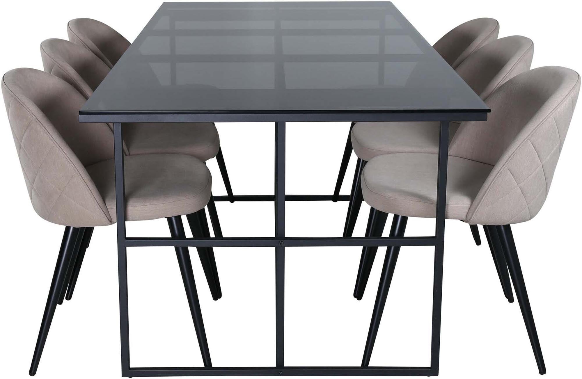 Leif Esszimmerset + Velvet 200cm/6St. in Schwarz / Beige präsentiert im Onlineshop von KAQTU Design AG. Esszimmerset ist von Venture Home