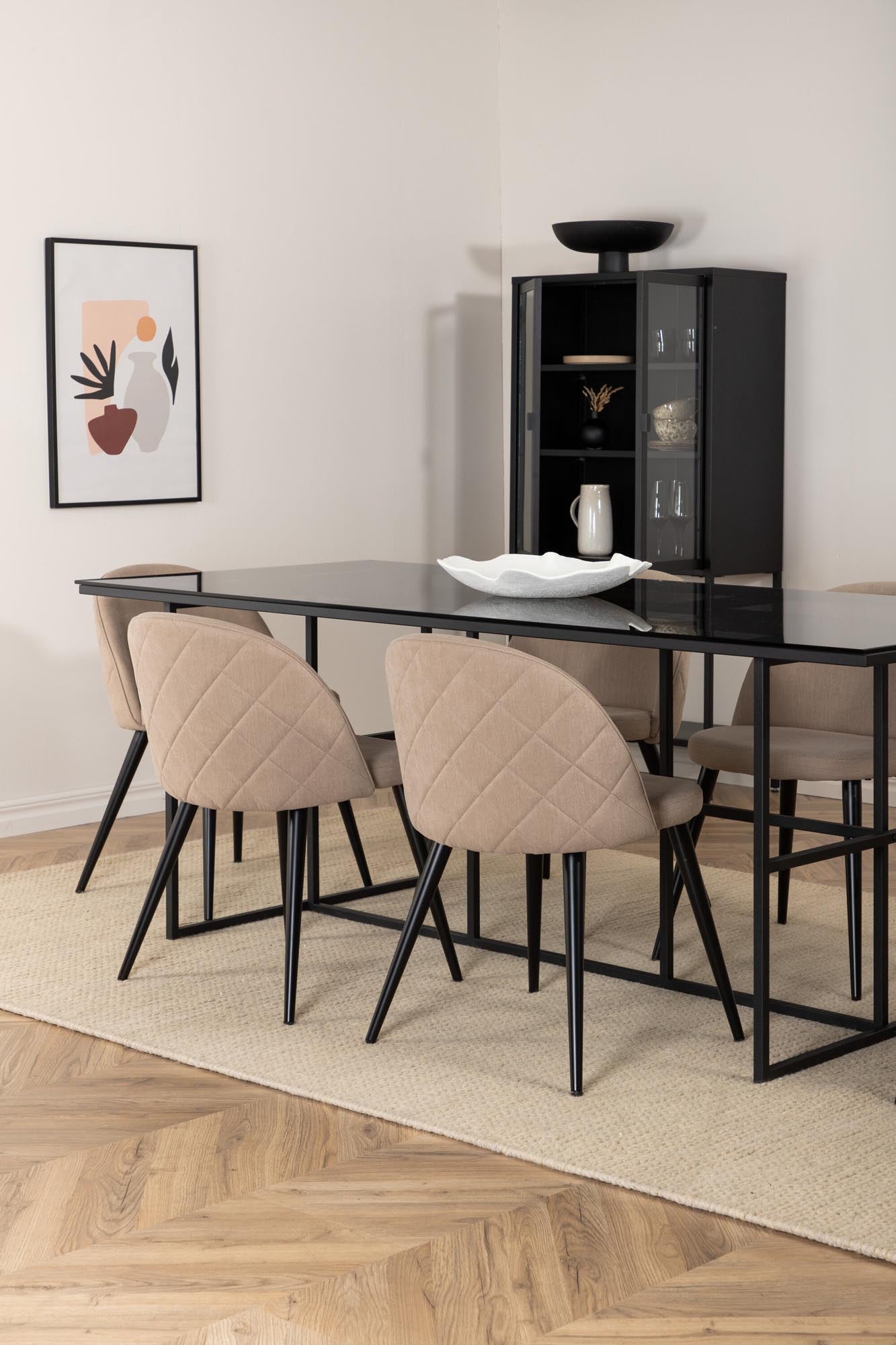 Leif Esszimmerset + Velvet 200cm/6St. in Schwarz / Beige präsentiert im Onlineshop von KAQTU Design AG. Esszimmerset ist von Venture Home